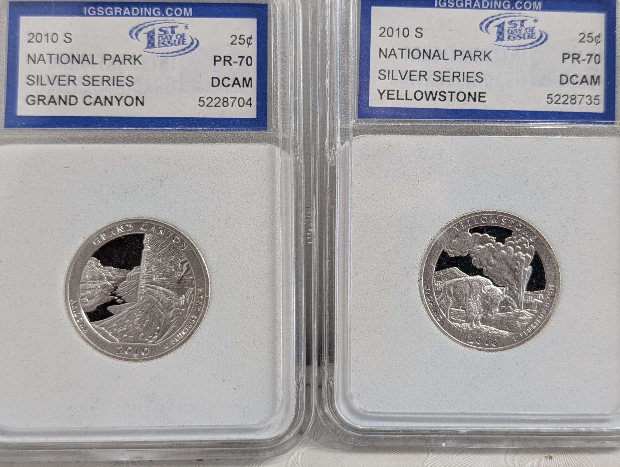 (5) 2010-S PROOF Various ATB Silver Quarters - All IGS Graded Cert. PR70 DCAM & (9) 2010-P&D and 2011-P Various ATB Quarters - All ANACS Cer