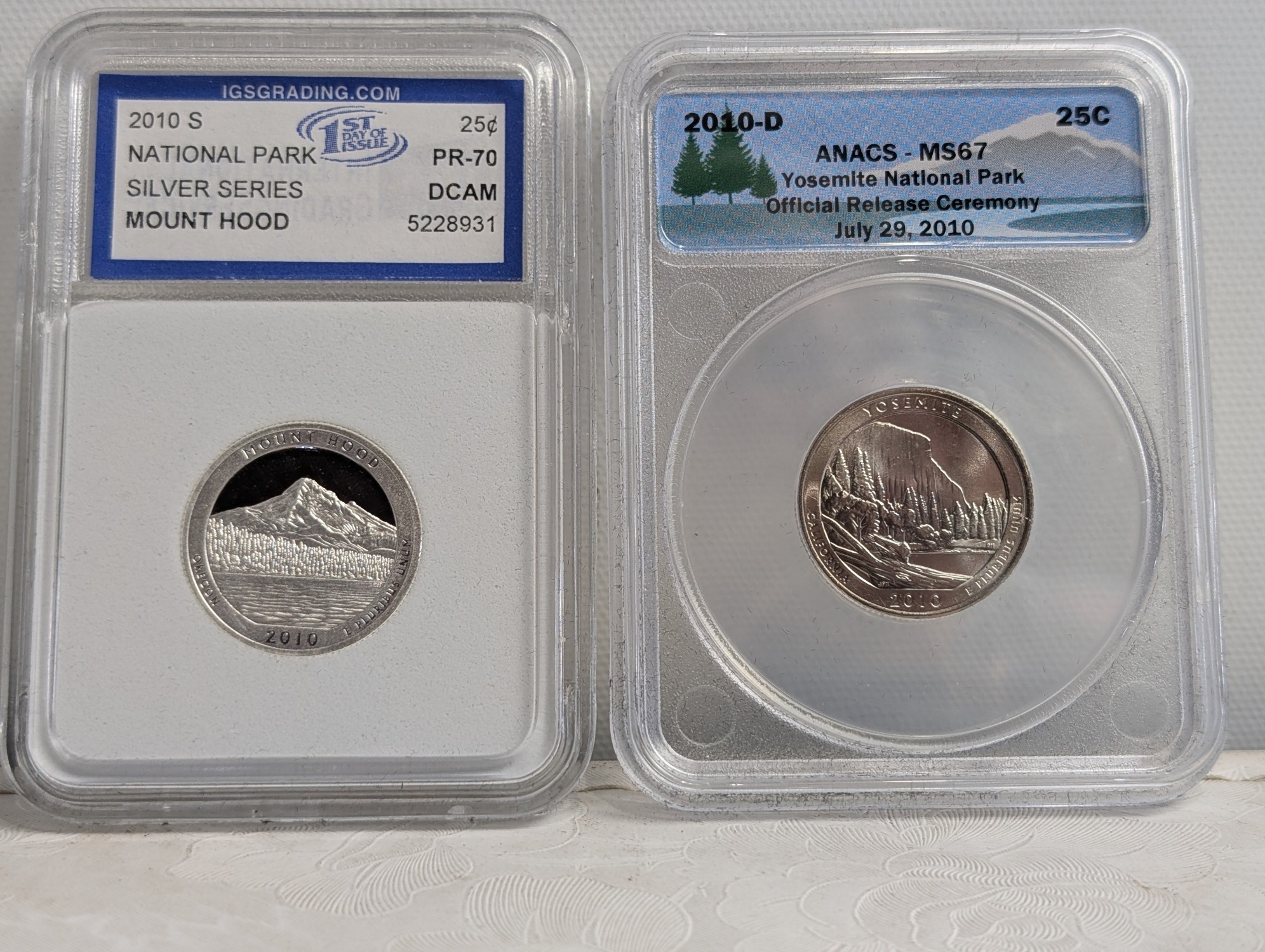 (5) 2010-S PROOF Various ATB Silver Quarters - All IGS Graded Cert. PR70 DCAM & (9) 2010-P&D and 2011-P Various ATB Quarters - All ANACS Cer