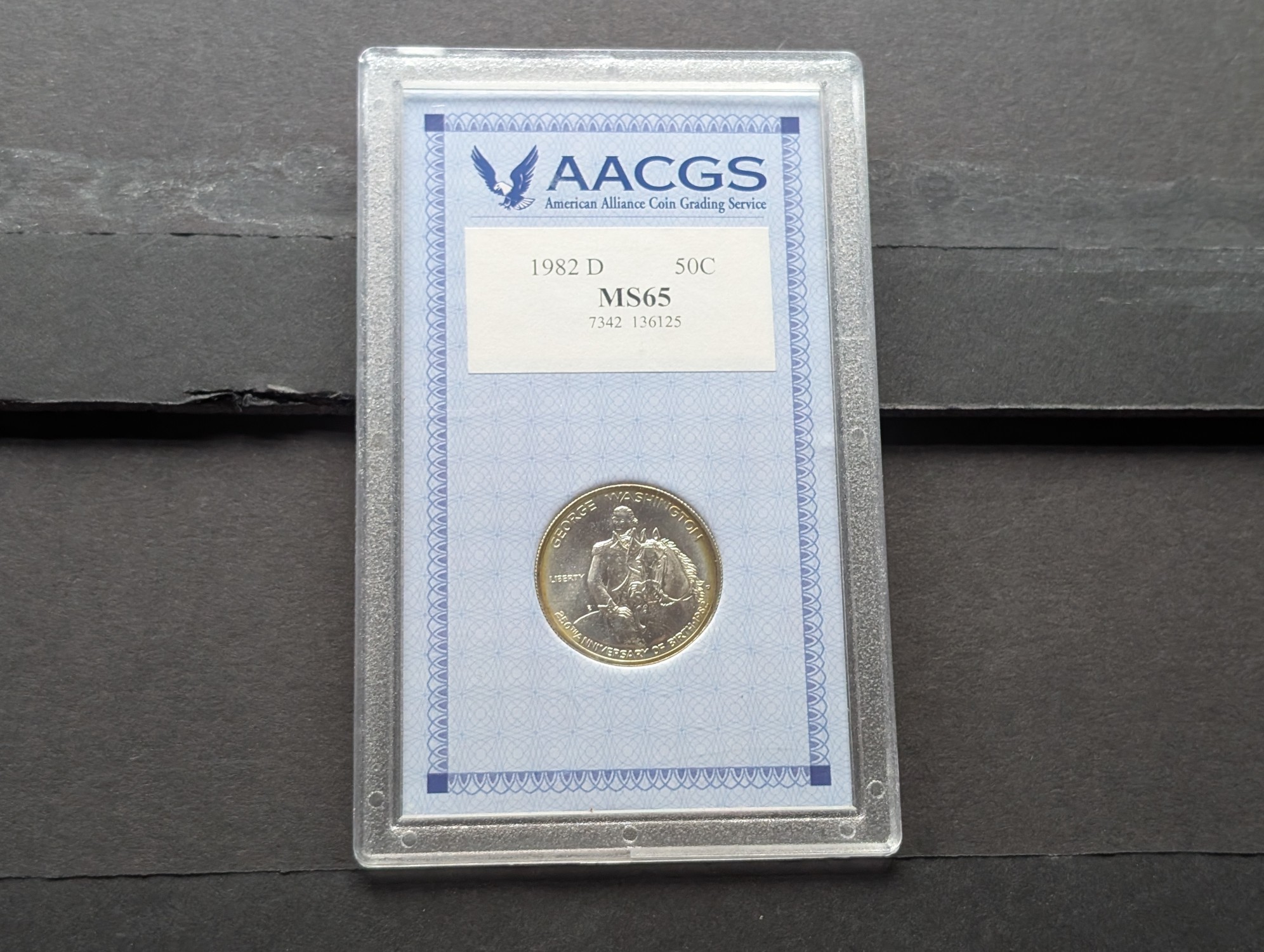 1982-D George Washington 90% Silver Commemorative Half Dollar - AACGS Cert. MS65