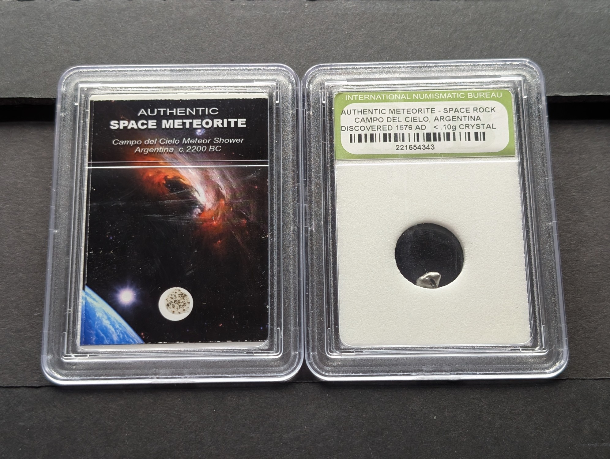 Authentic Campo del Cielo Argentina Meteor Shower & Meteorite Space Rock (2 PCS) - Slabbed International Numismatic Bureau