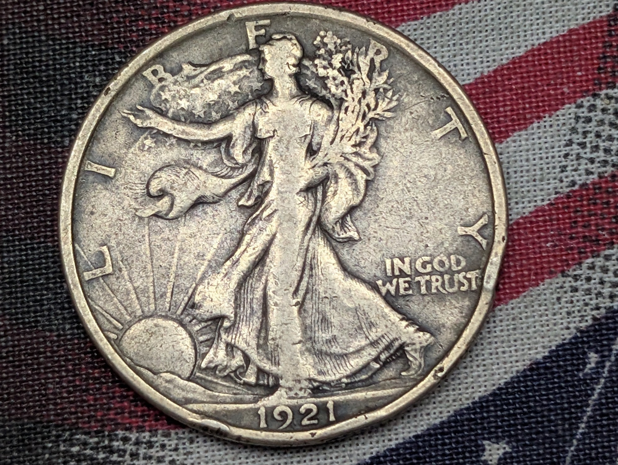 1921 Walking Liberty 90% Silver Half Dollar - VF - KEY DATE!