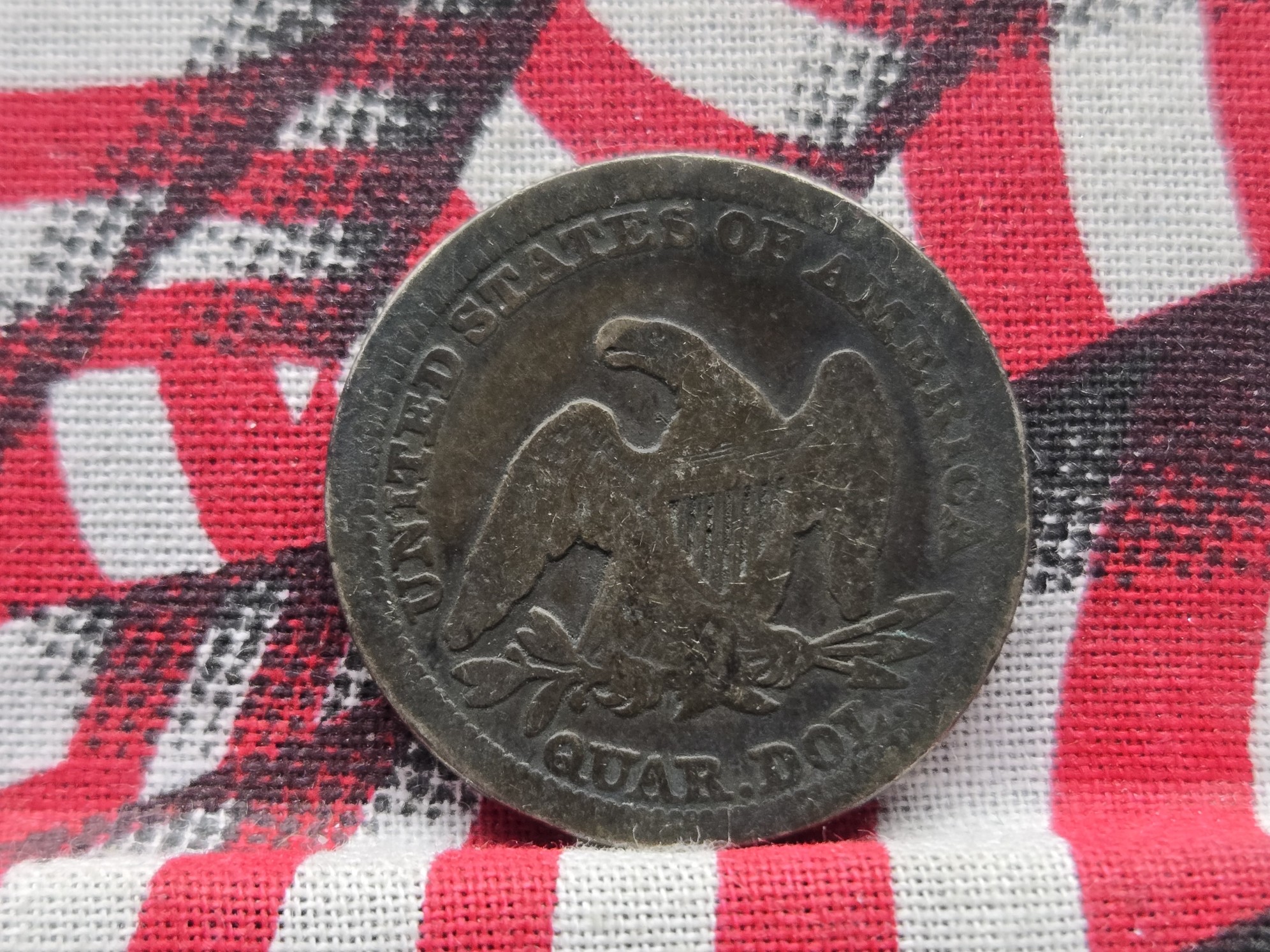1857 w/ Drapery Seated Liberty 90% Silver Quarter - Good!