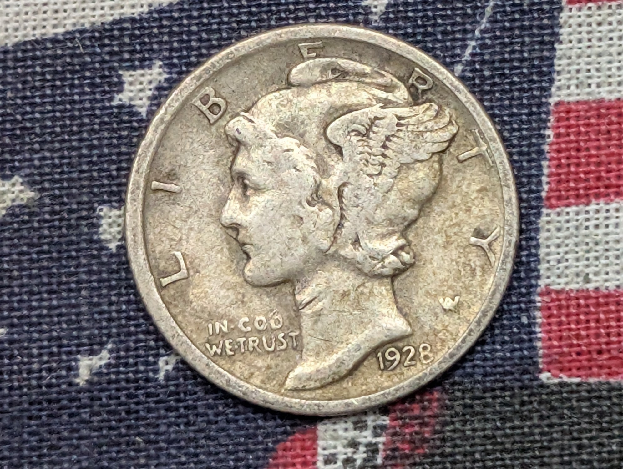 1928-D Mercury 90% Silver Dime - Fine!