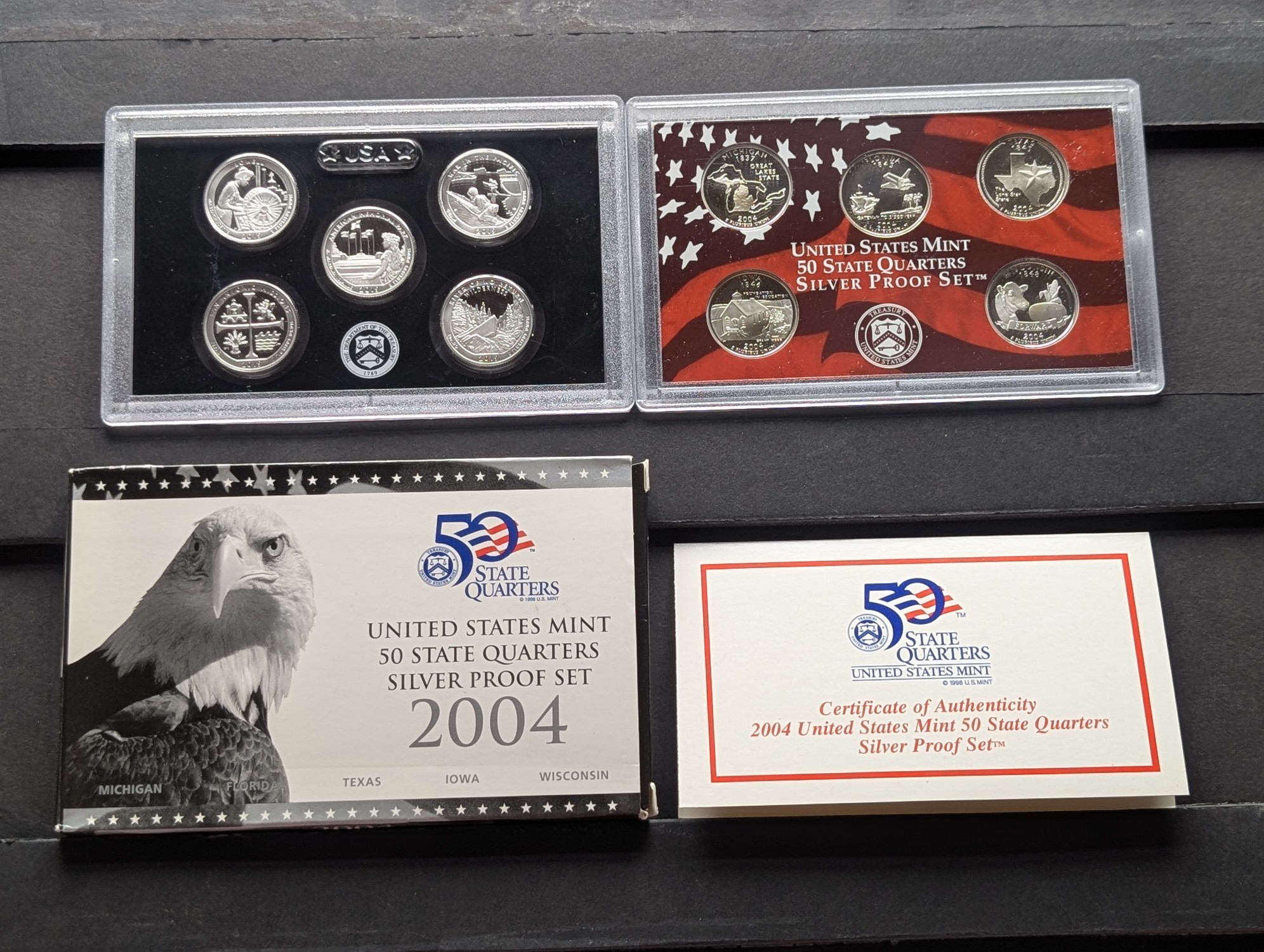 2004-S State & 2019-S ATB U.S. Mint SILVER PROOF Quarter Sets in Government Plastic - 2019 Does Not Have Box or COA