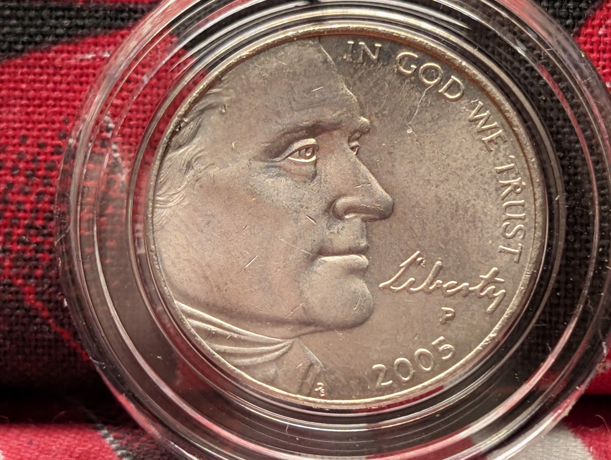 (6) (LAYERED/Colorized) 2005 Jefferson Bison Nickels in Display