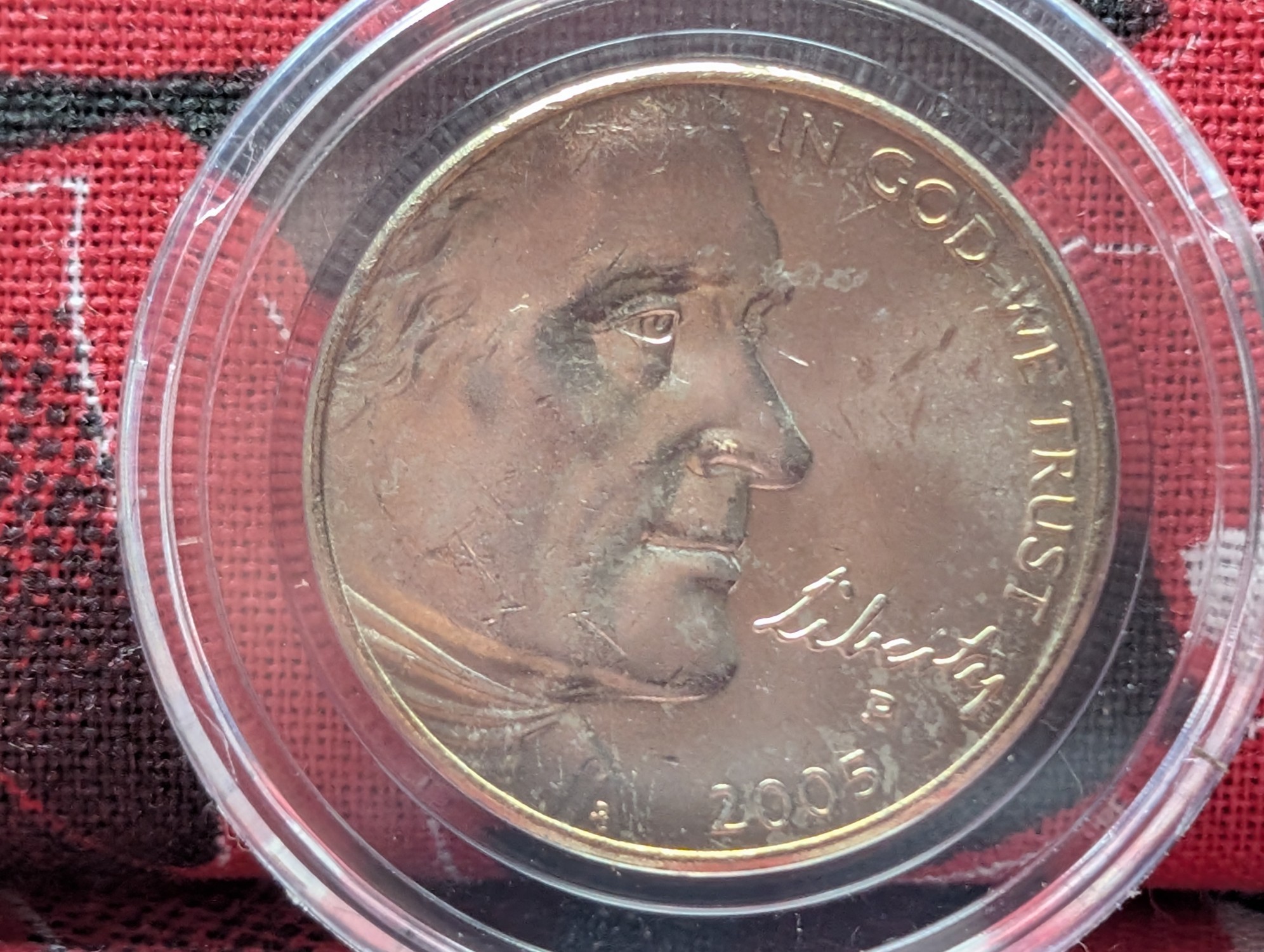 (6) (LAYERED/Colorized) 2005 Jefferson Bison Nickels in Display