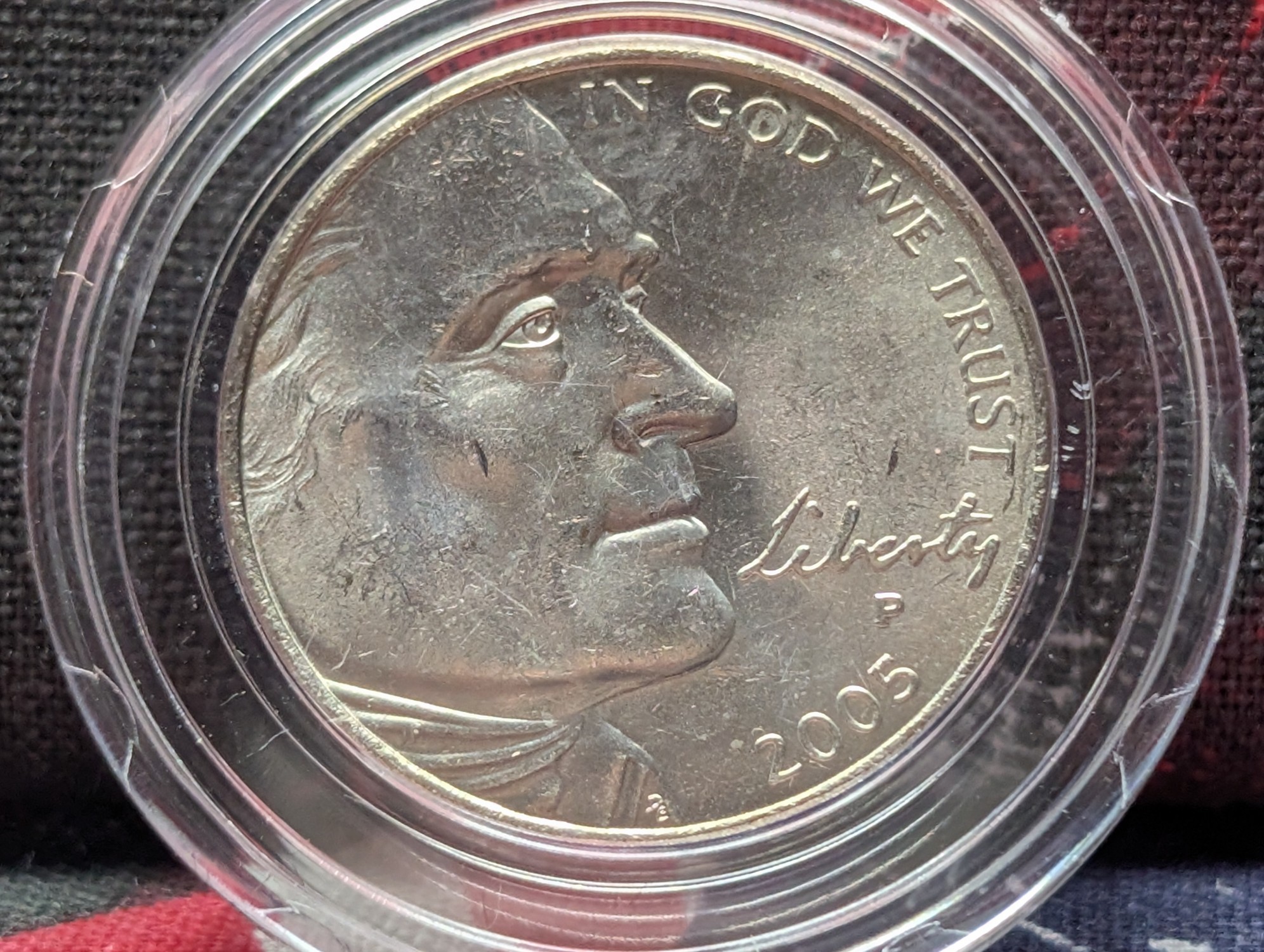 (6) (LAYERED/Colorized) 2005 Jefferson Bison Nickels in Display