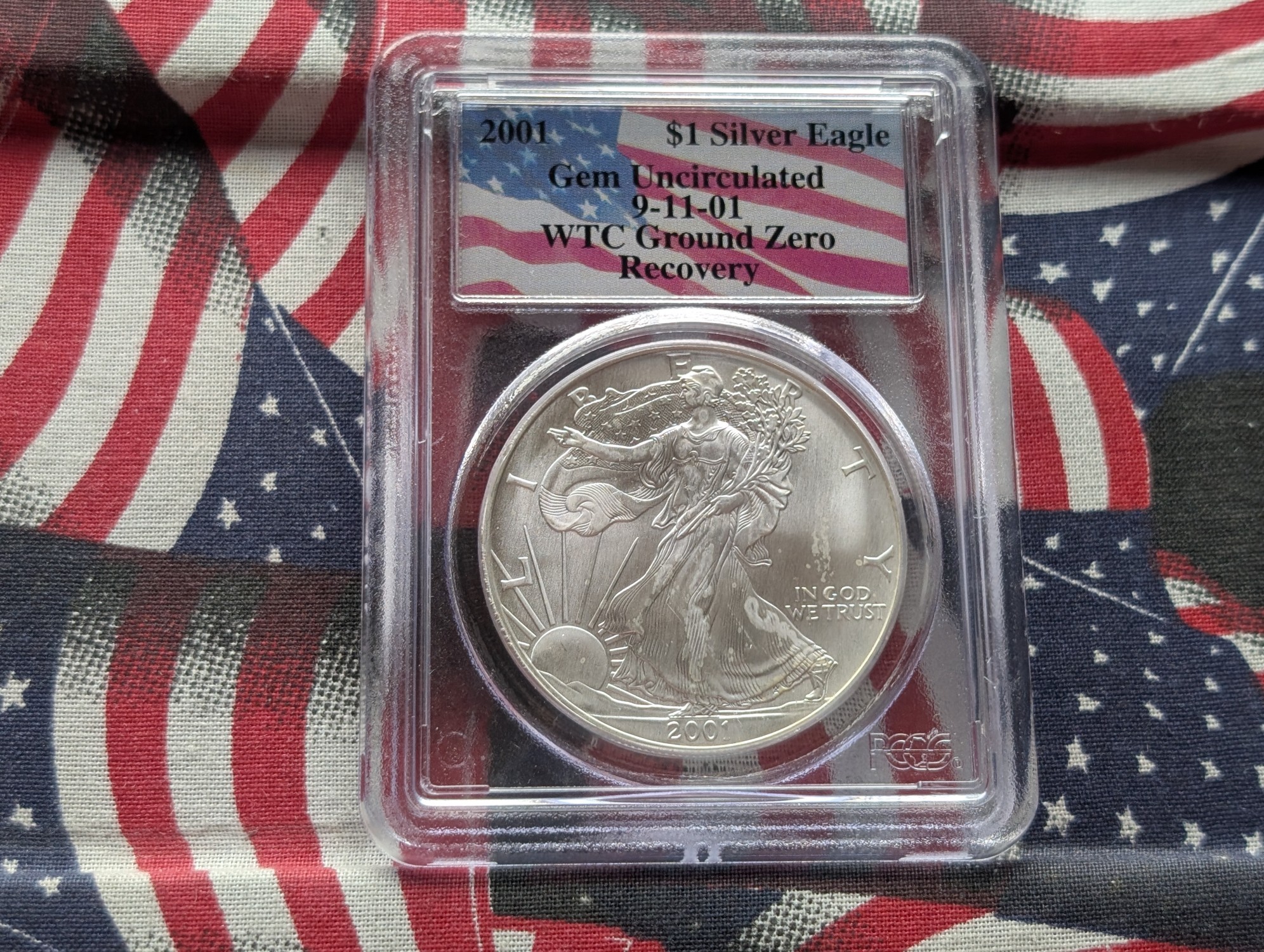 2001 American Silver Eagle 1 Troy Oz. .999 Silver - PCGS GEM UNC - WTC Ground Zero Recovery