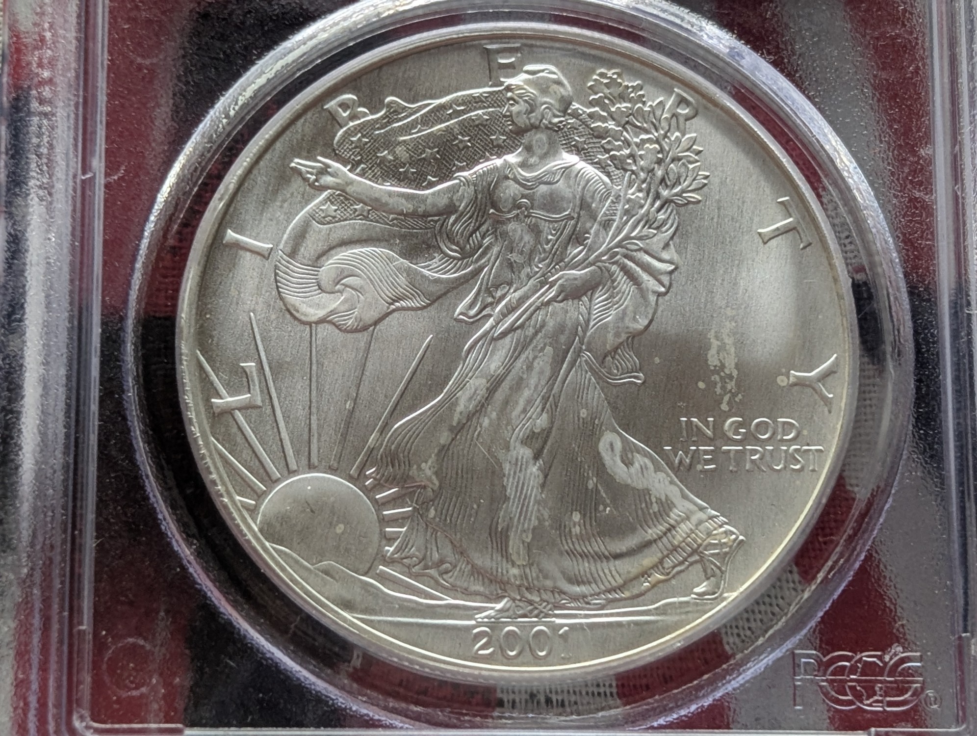 2001 American Silver Eagle 1 Troy Oz. .999 Silver - PCGS GEM UNC - WTC Ground Zero Recovery