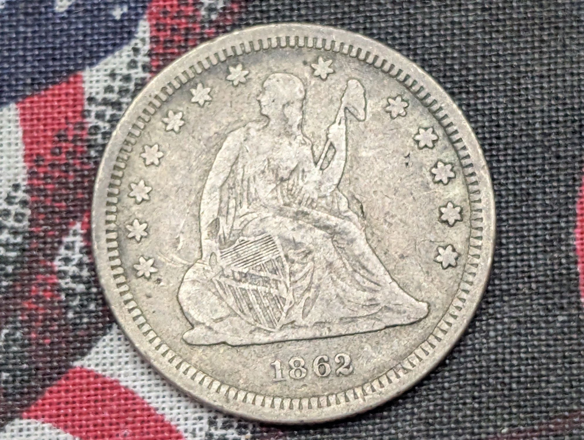 FINE - 1862 w/ Drapery Seated Liberty 90% Silver Quarter