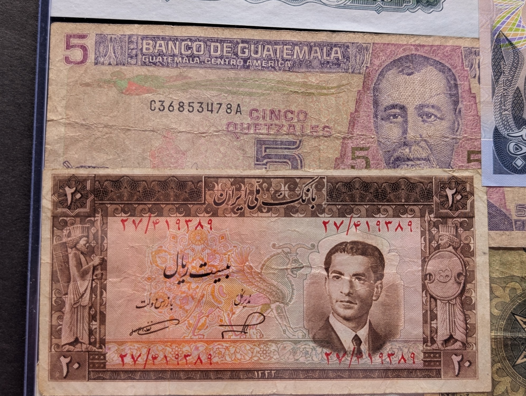 (6) Assorted World Currency Notes in Display