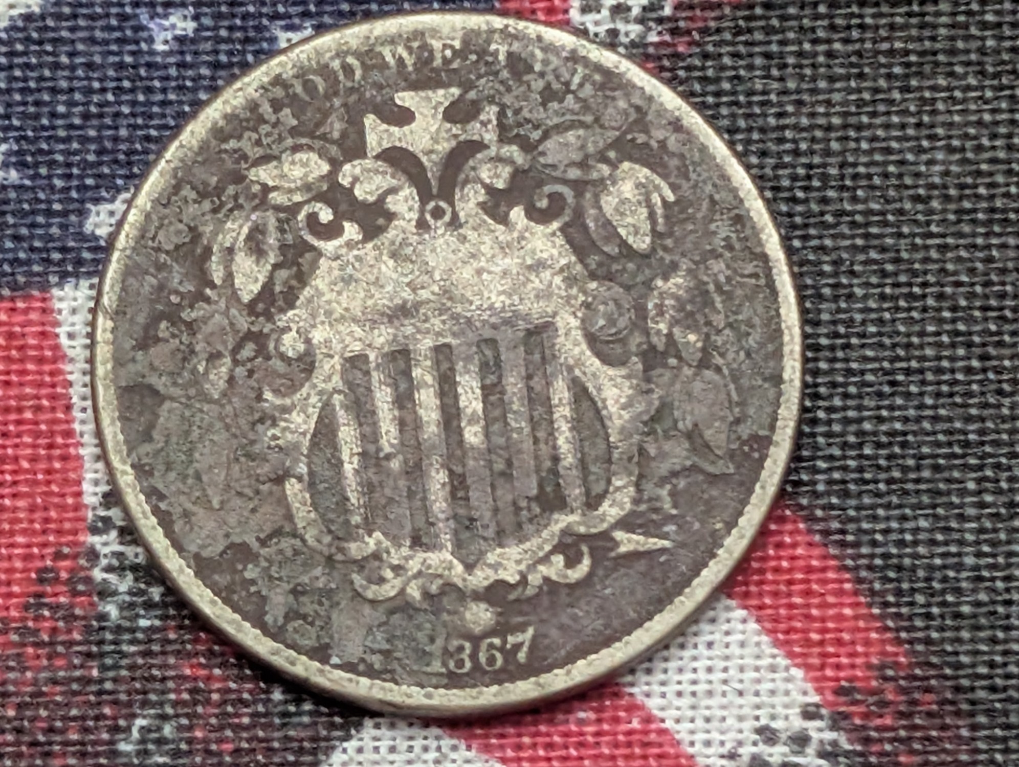 VG - 1867 w/ NO Rays Shield Nickel (Dark)