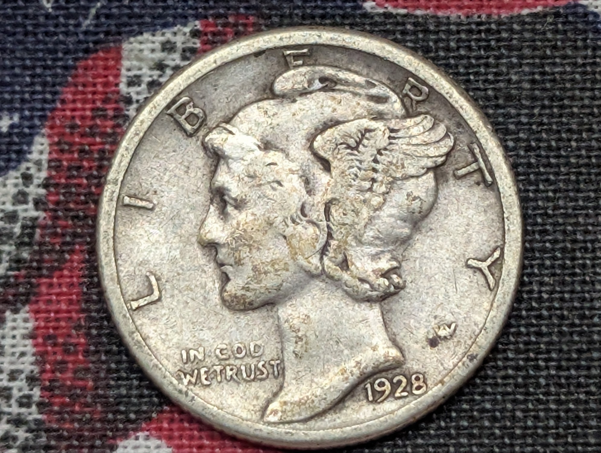 VF - 1928-S Mercury 90% Silver Dime
