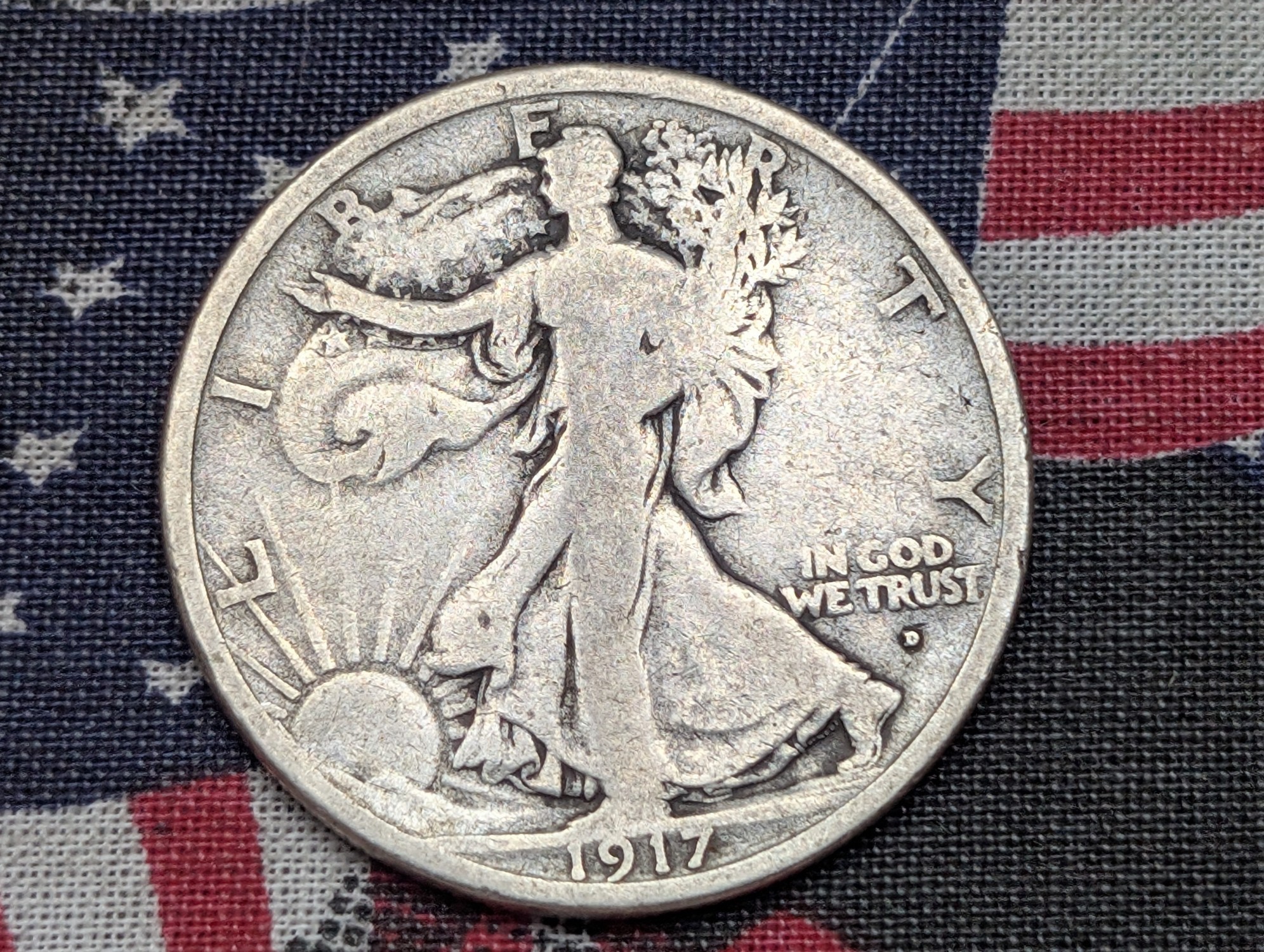 VG - 1917-D Walking Liberty 90% Silver Half Dollar - OBV. Mint Mark