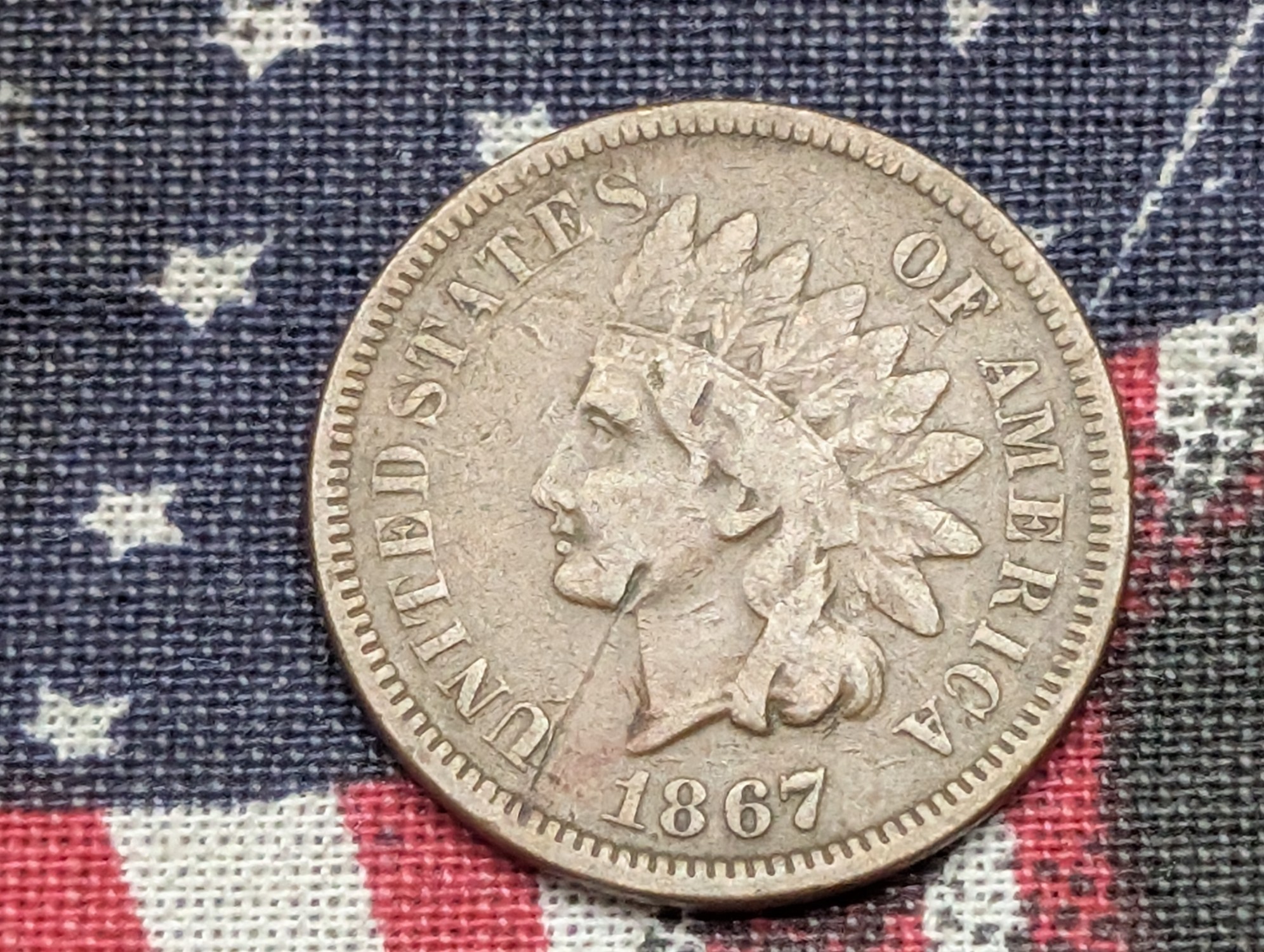FINE - 1867 Indian Head Cent w/ Scratch
