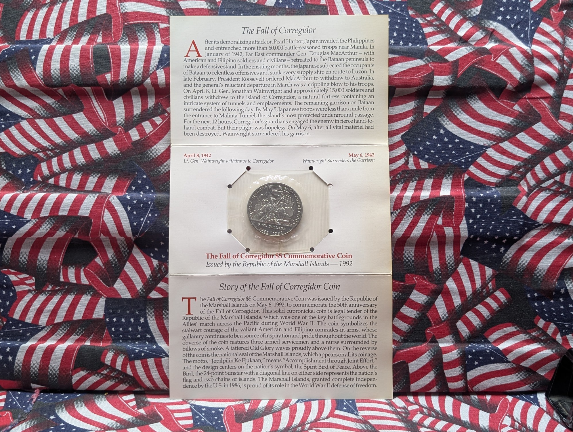 1992 Marshall Islands $5 To The Heroes of Corregidor & 1995 Marshall Islands $5 Marilyn Monroe - Both in Info Displays w/ COA