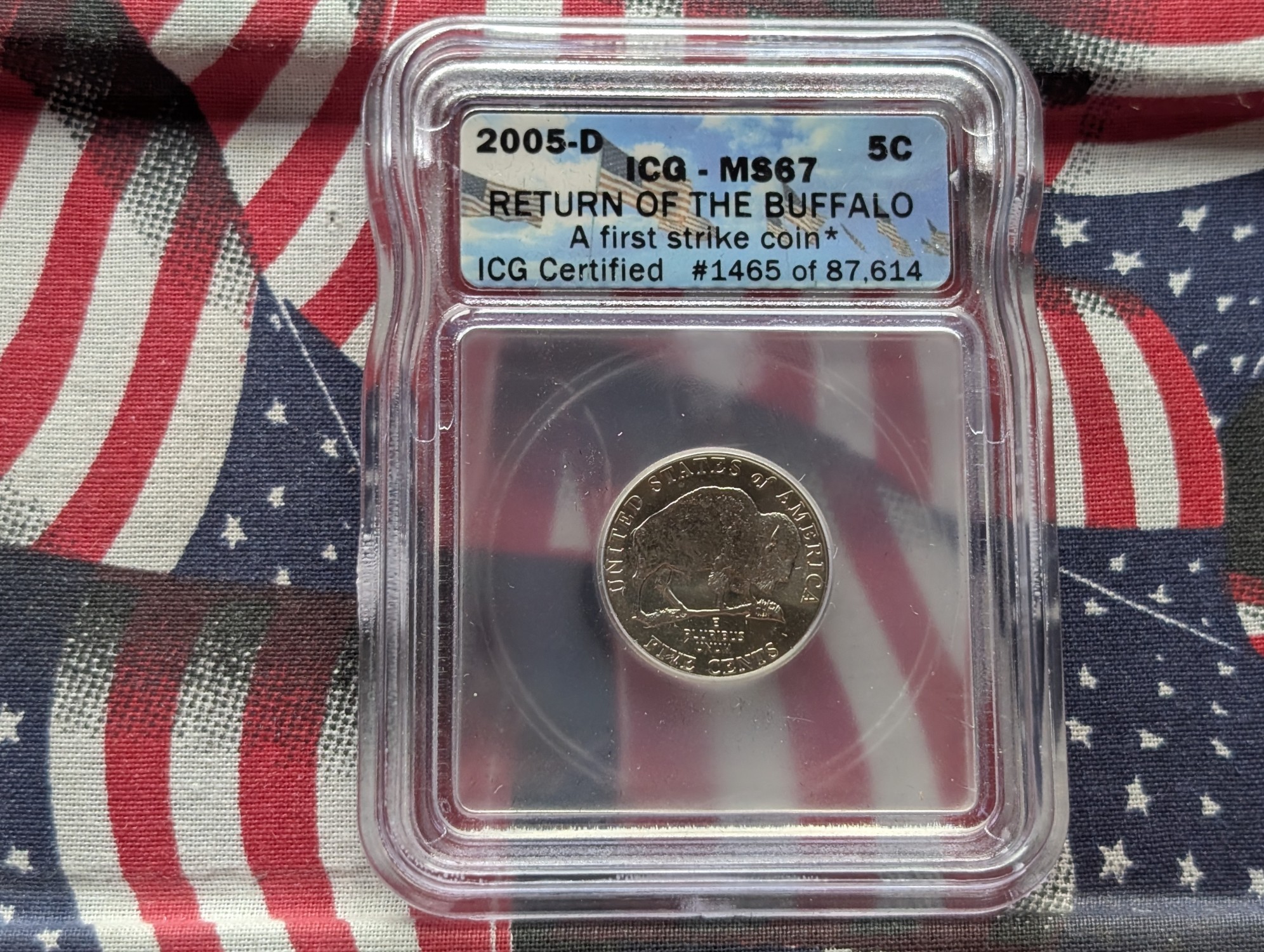 2005-P&D Jefferson Bison Nickels - Both ICG Cert. MS67 First Strike & 1935 Indian Head Buffalo Nickel - ICG Cert. Authentic in Display Box (