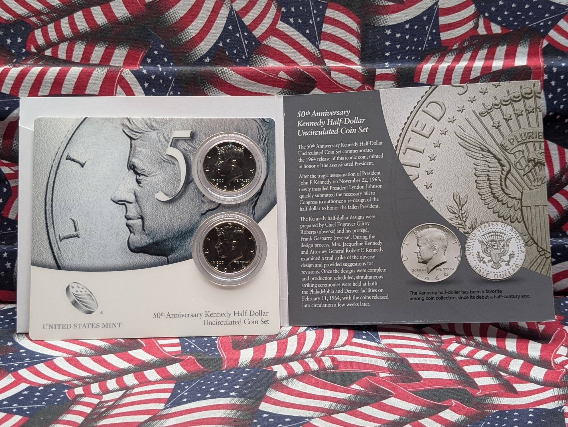 2014-P&D 50th Anniv. Kennedy Half Dollar UNC Set in OGP w/ COA