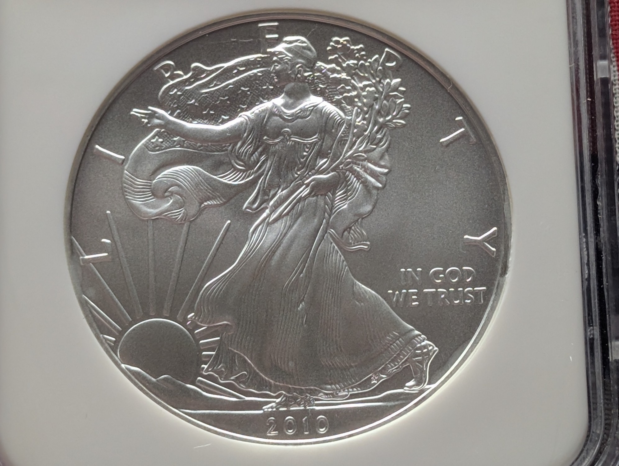 2010 American Silver Eagle 1 Troy Oz. .999 Silver - NGC MS70 Early Release - 25th Anniv., Top Pop