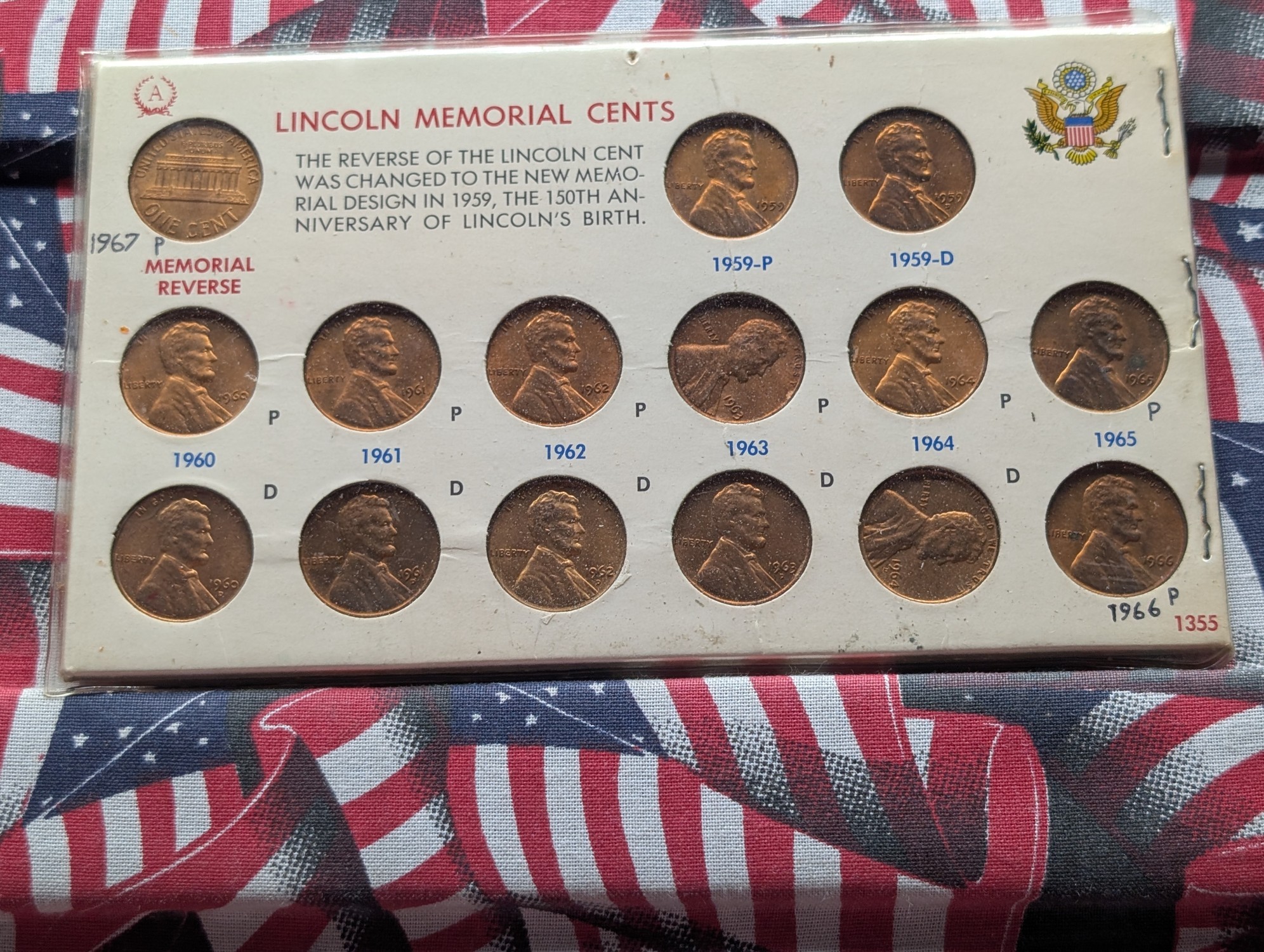 (15) 1959-1966 P&D Mint Lincoln Memorial Cent Collection in Display