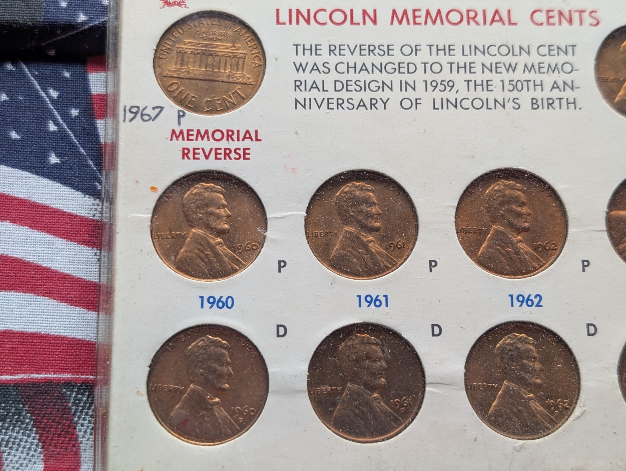 (15) 1959-1966 P&D Mint Lincoln Memorial Cent Collection in Display