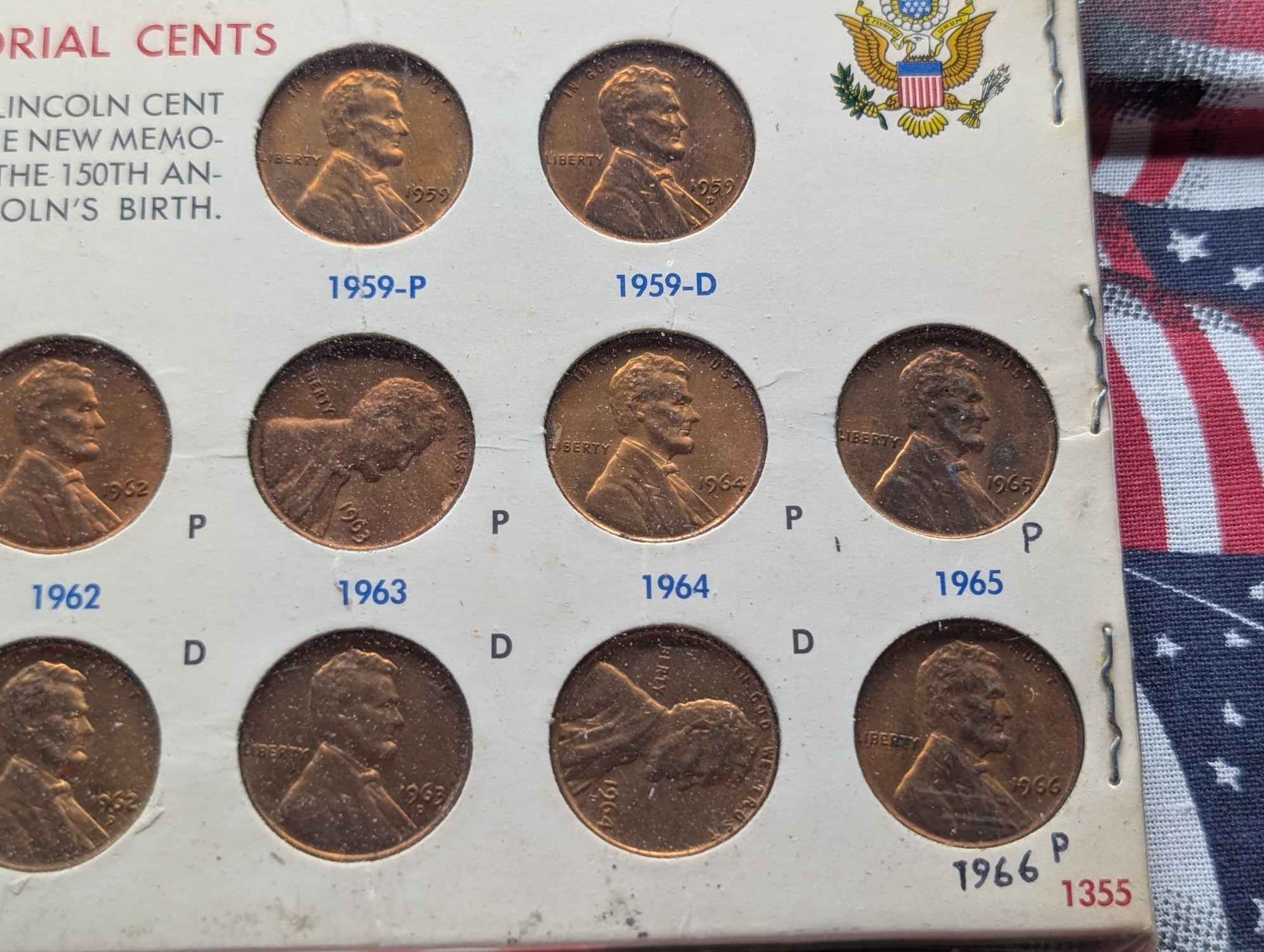 (15) 1959-1966 P&D Mint Lincoln Memorial Cent Collection in Display