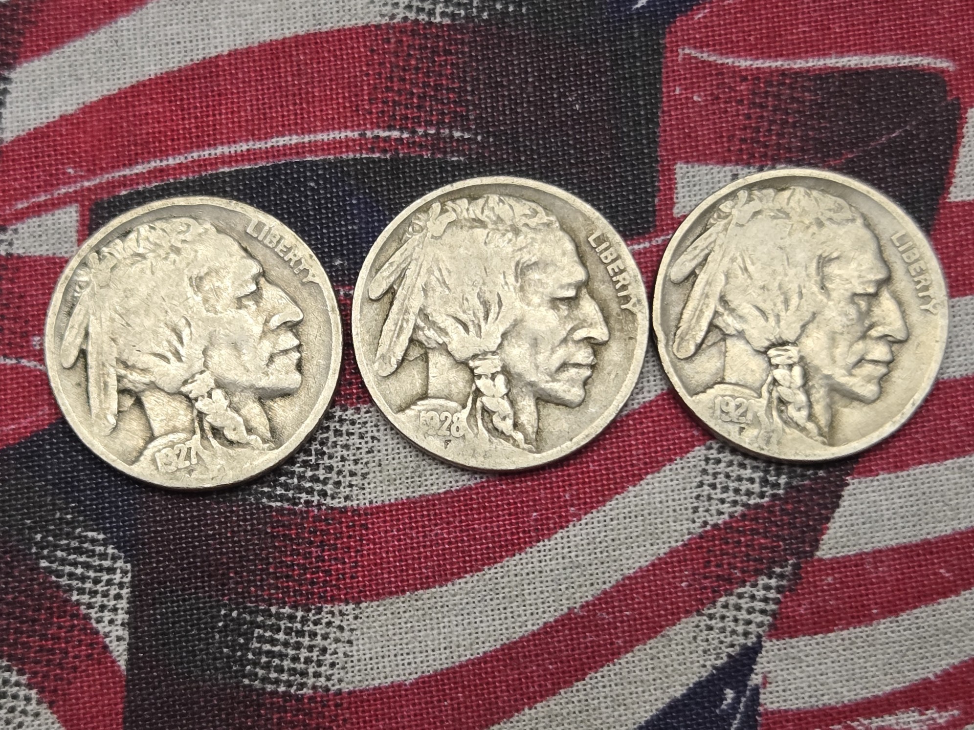 1921, 1927, 1928-D, 1934-D and 1936-D Indian Head Buffalo Nickels