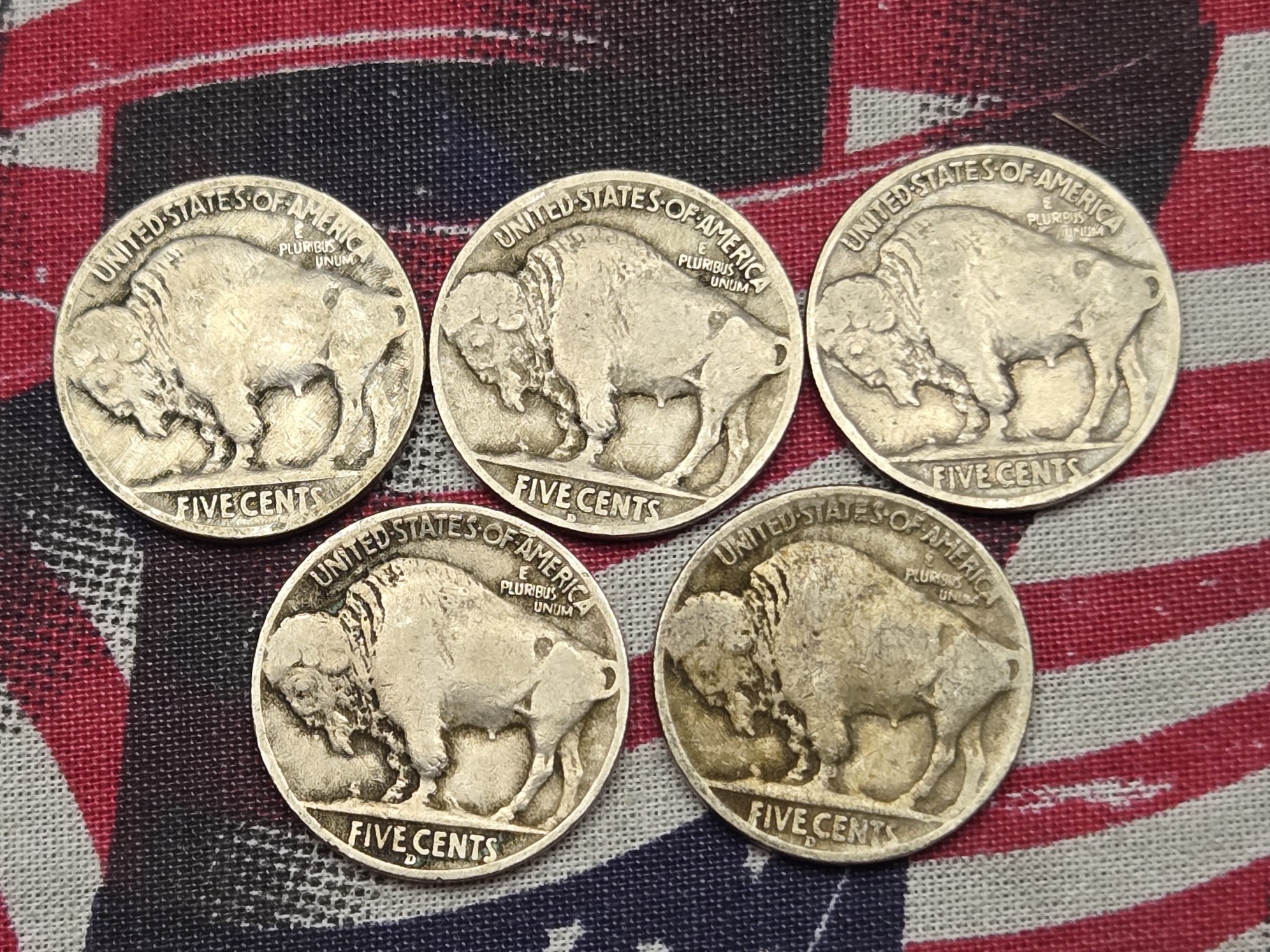 1921, 1927, 1928-D, 1934-D and 1936-D Indian Head Buffalo Nickels