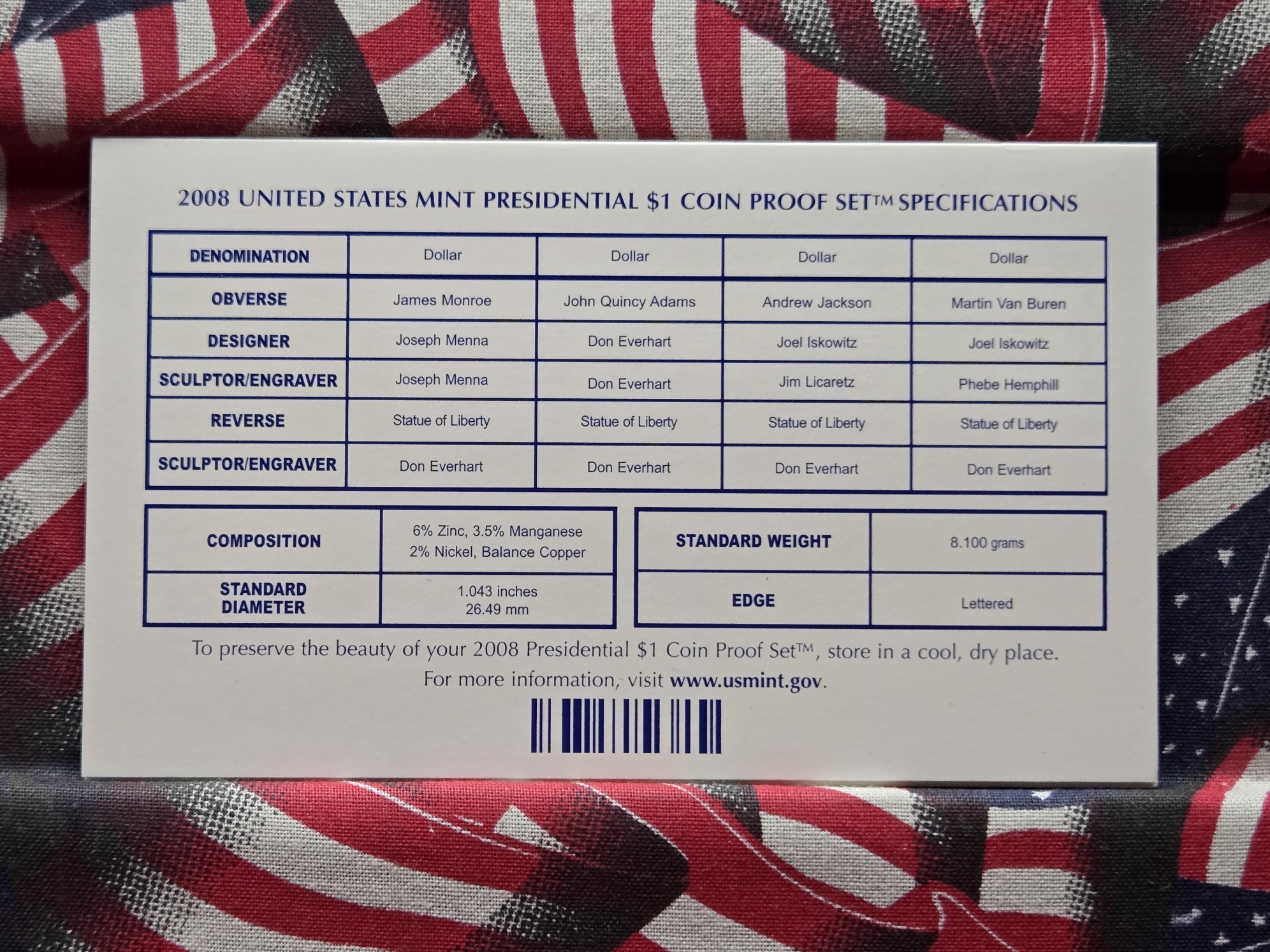 2008-S U.S. Mint Presidential Dollars Proof Set in OGP w/ COA