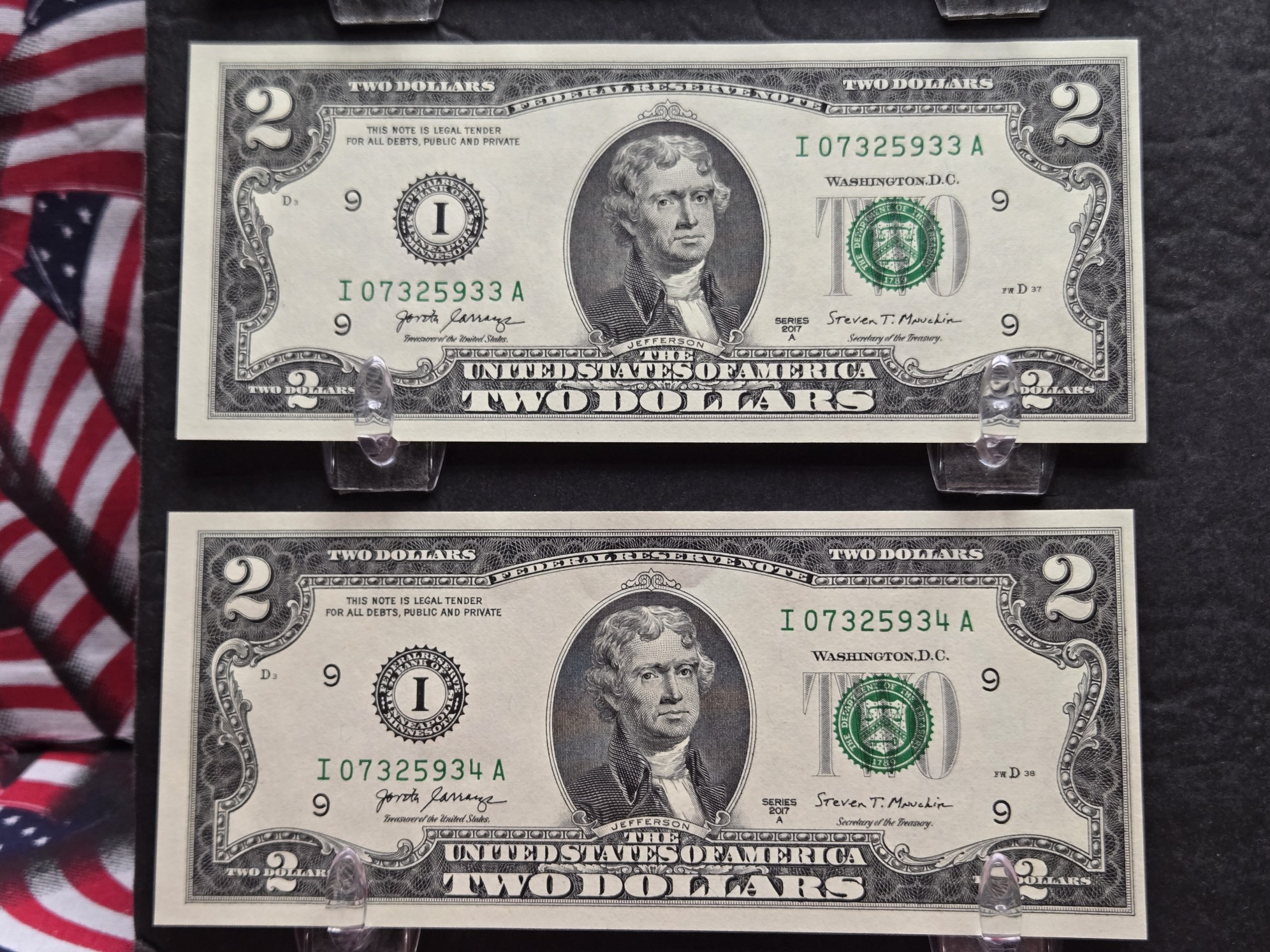 (10) 2017-A $2 Notes in Sequential Order, Crisp and Uncirculated