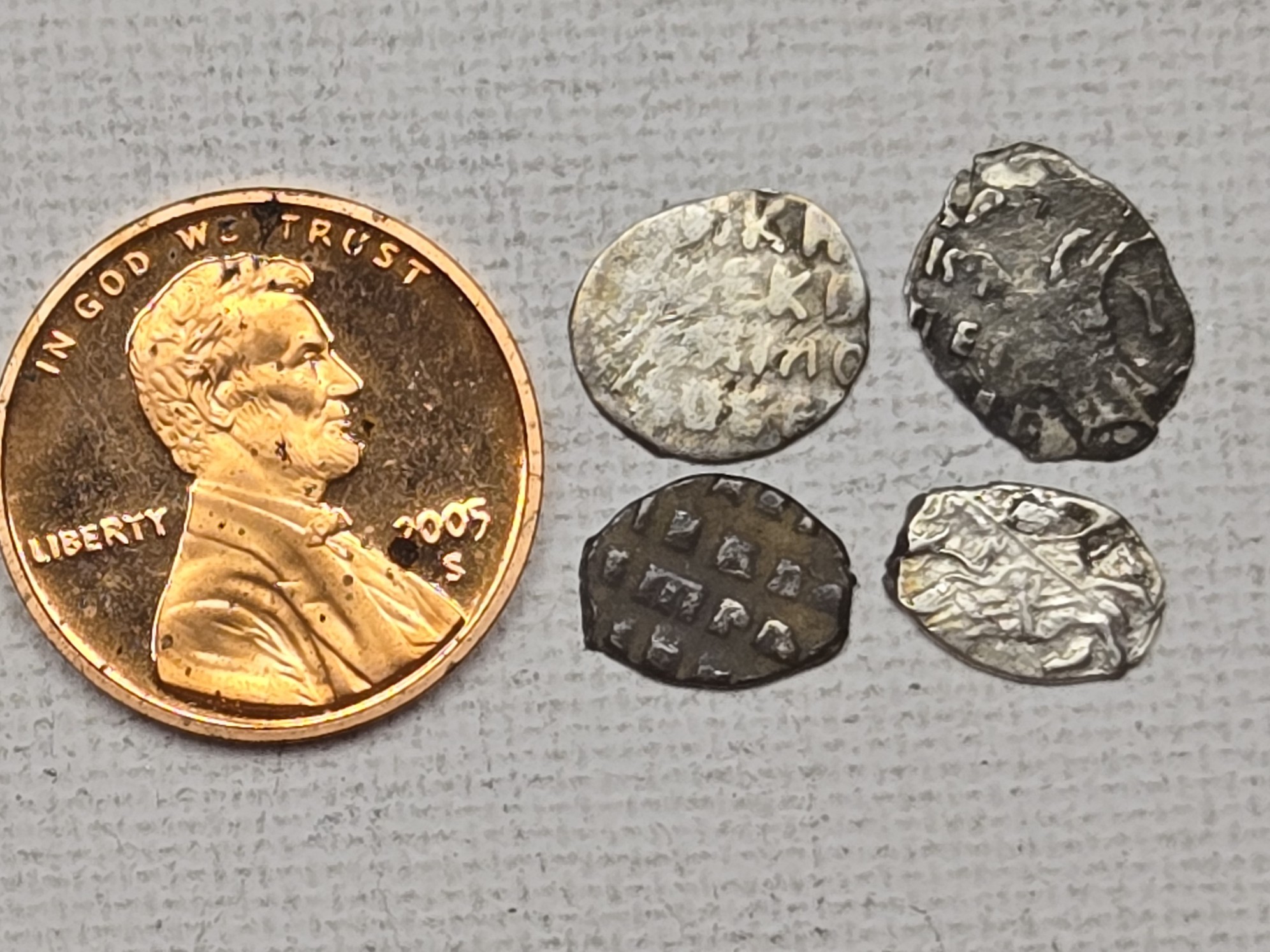 (4) 1547-84 Silver Wire Money, Ivan the Terrible - Penny Is Not Included, Shown For Size Comparison