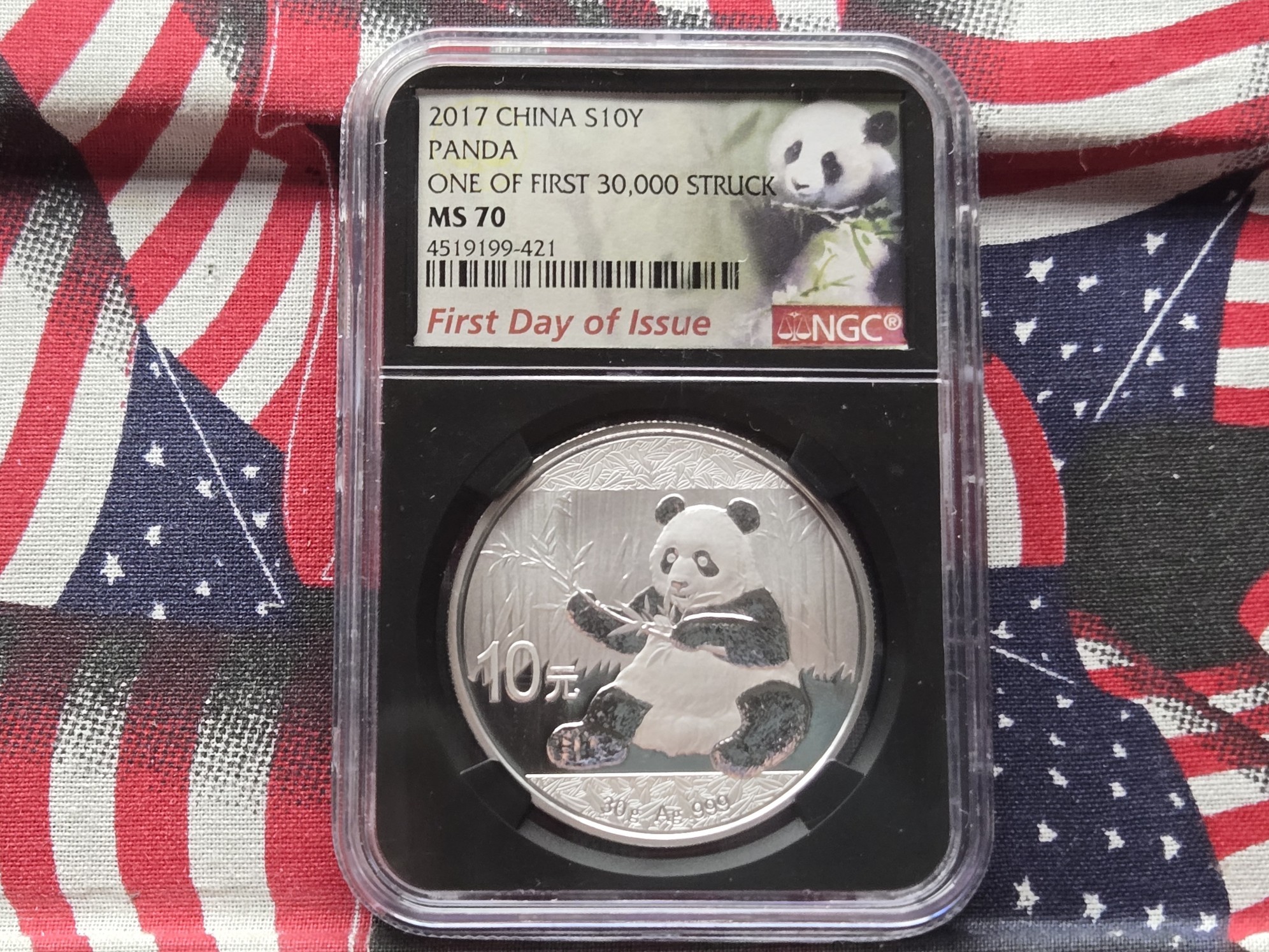 2017 China S10Y Panda .999 Silver - One of First 30,000 Struck, First Day of Issue, NGC MS 70