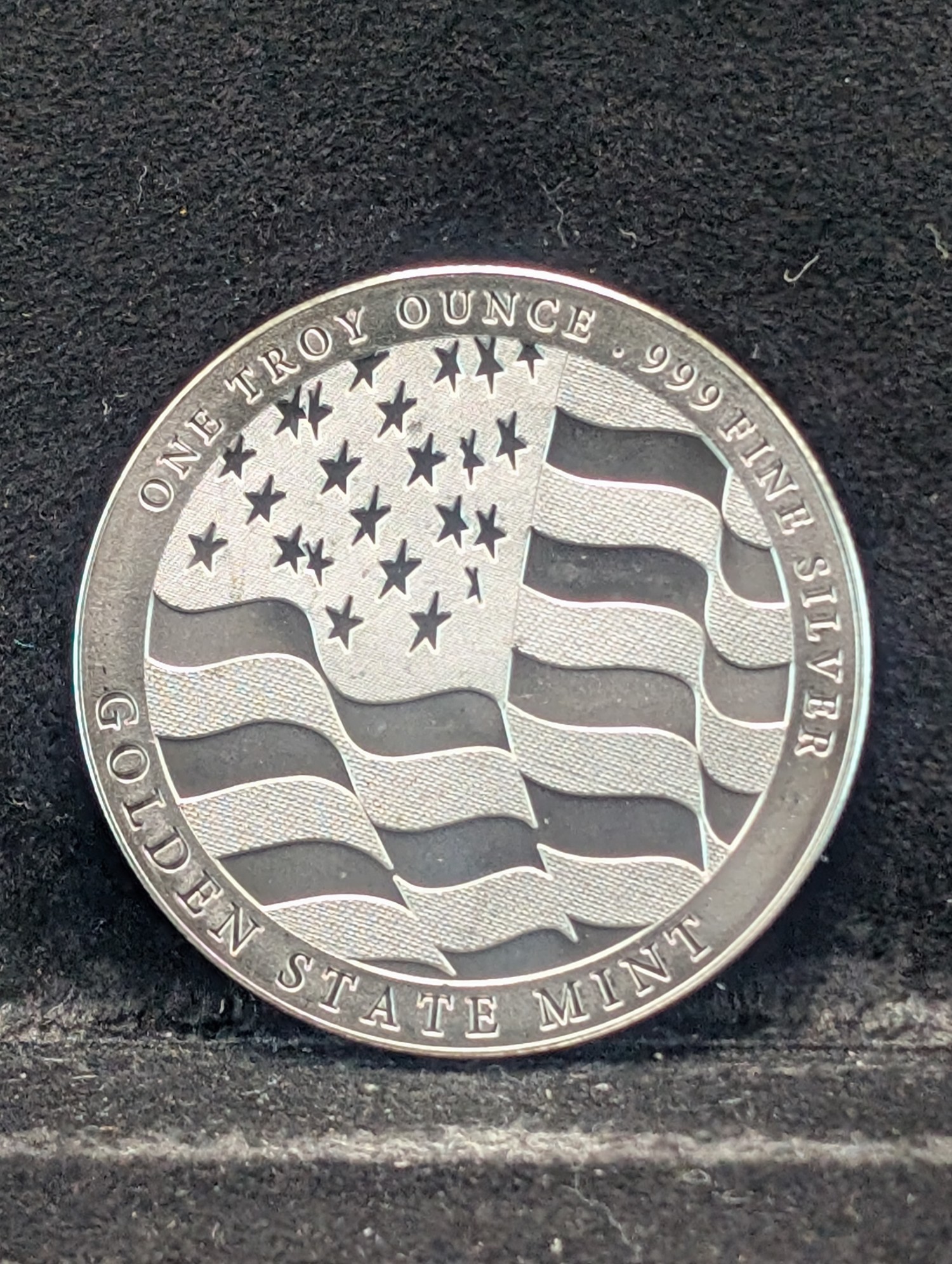Golden State Mint 1 Troy Ounce .999 Silver, American Flag & Eagle Round, BU