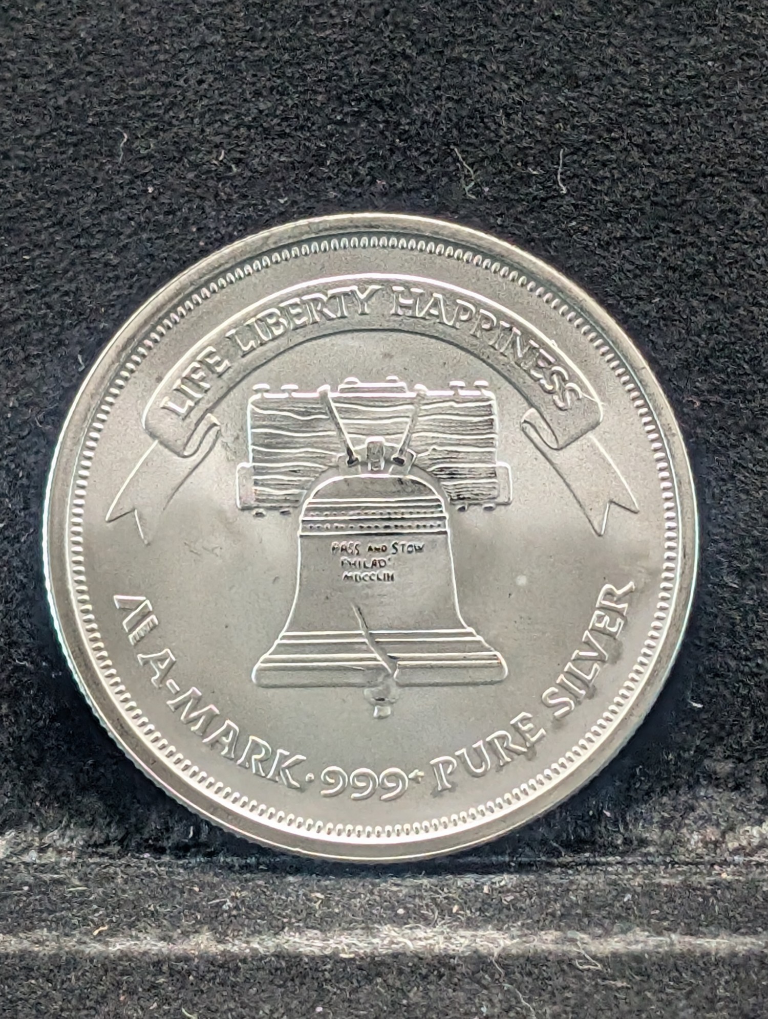 1 Troy Ounce .999 Silver, A-Mark/Liberty Bell Round, BU