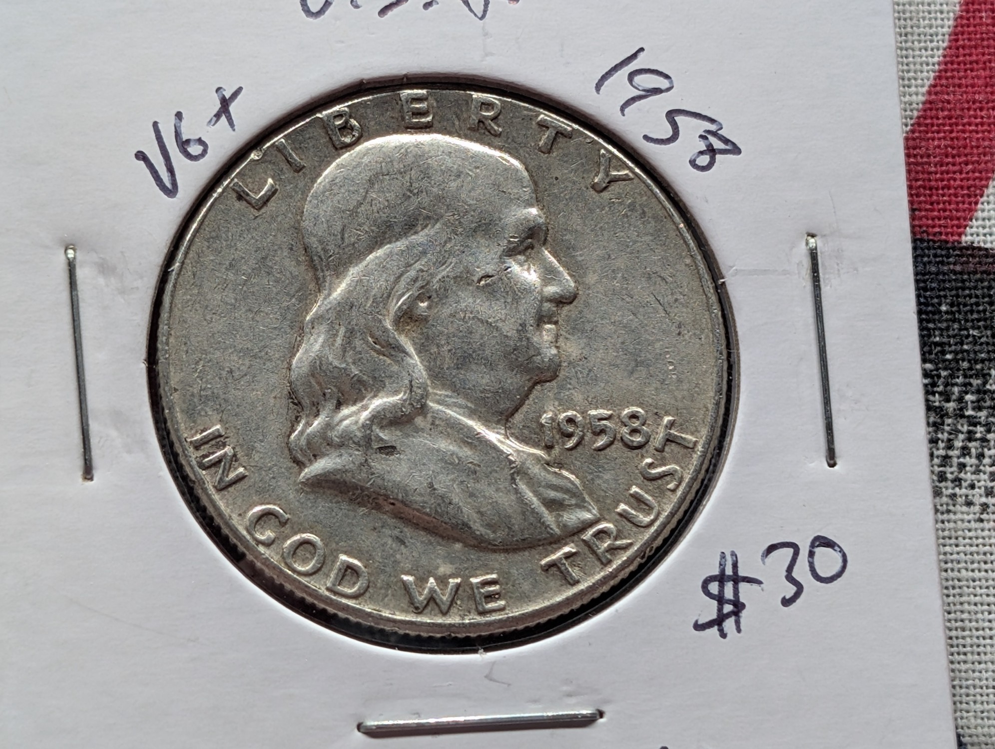 1958 Franklin Half Dollar, 90% Silver - Vietnam War Era!
