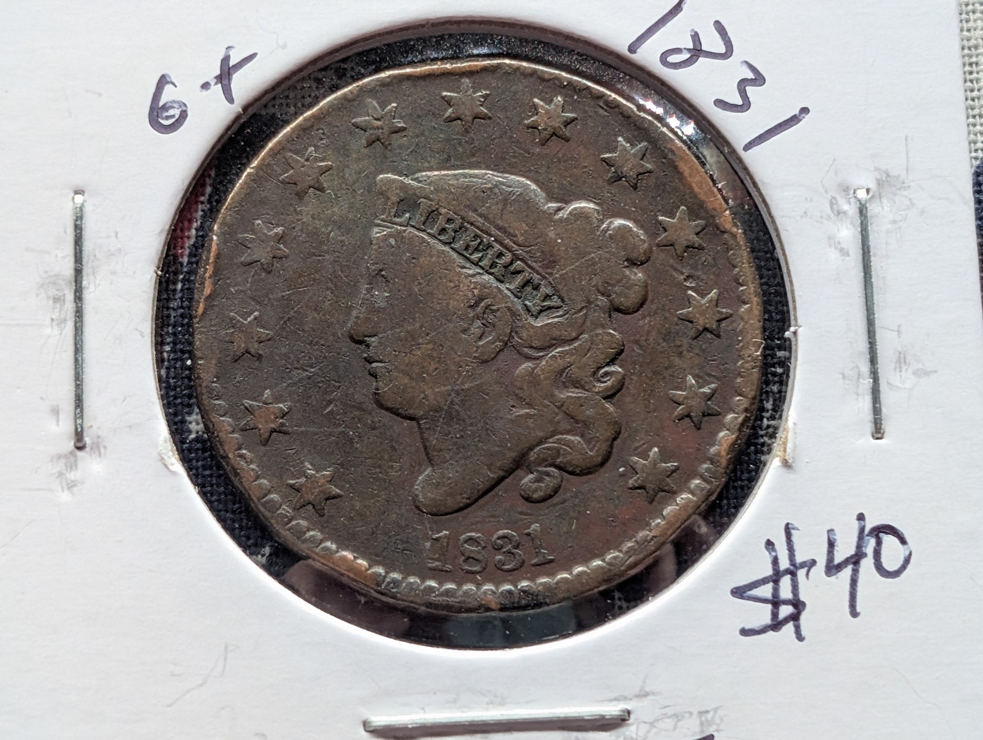 1831 Matron Liberty Head Large Cent - 195 Years Old!