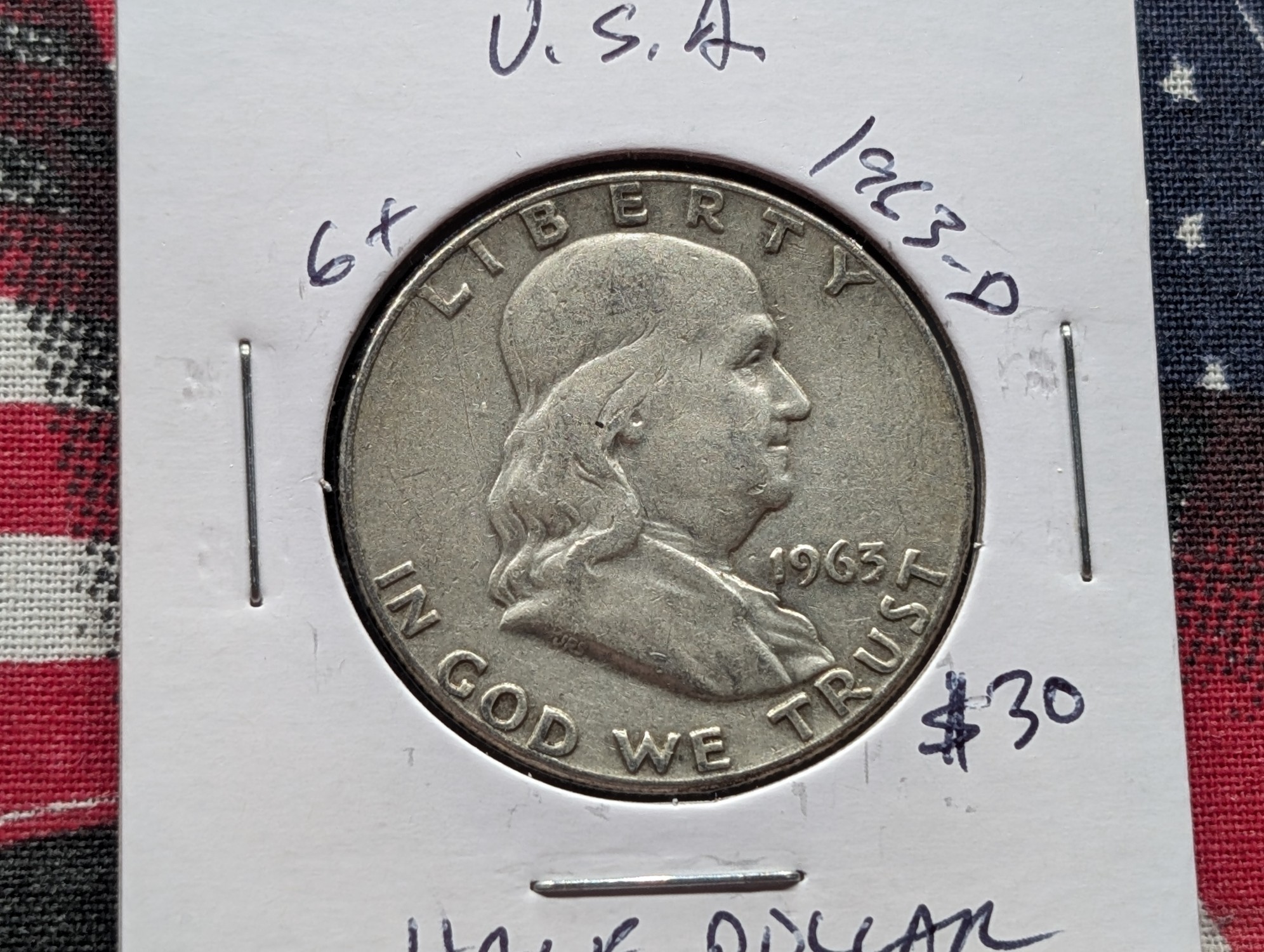 1963-D Franklin Half Dollar, 90% Silver - Vietnam War Era!