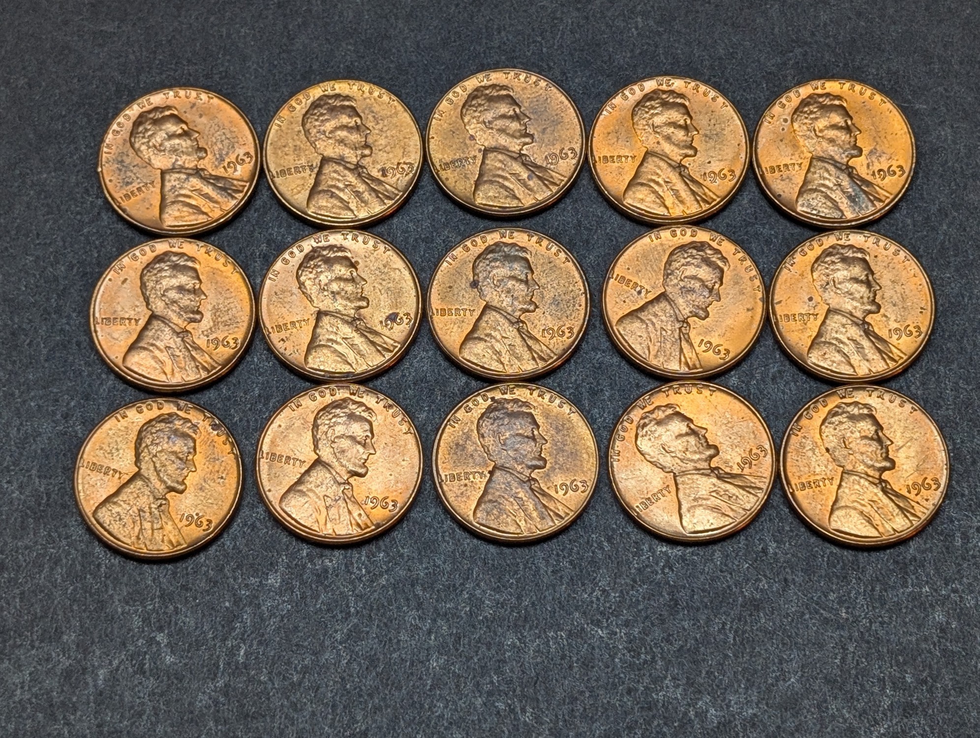 (15) 1963 Lincoln Memorial Cents - RED / High Grade