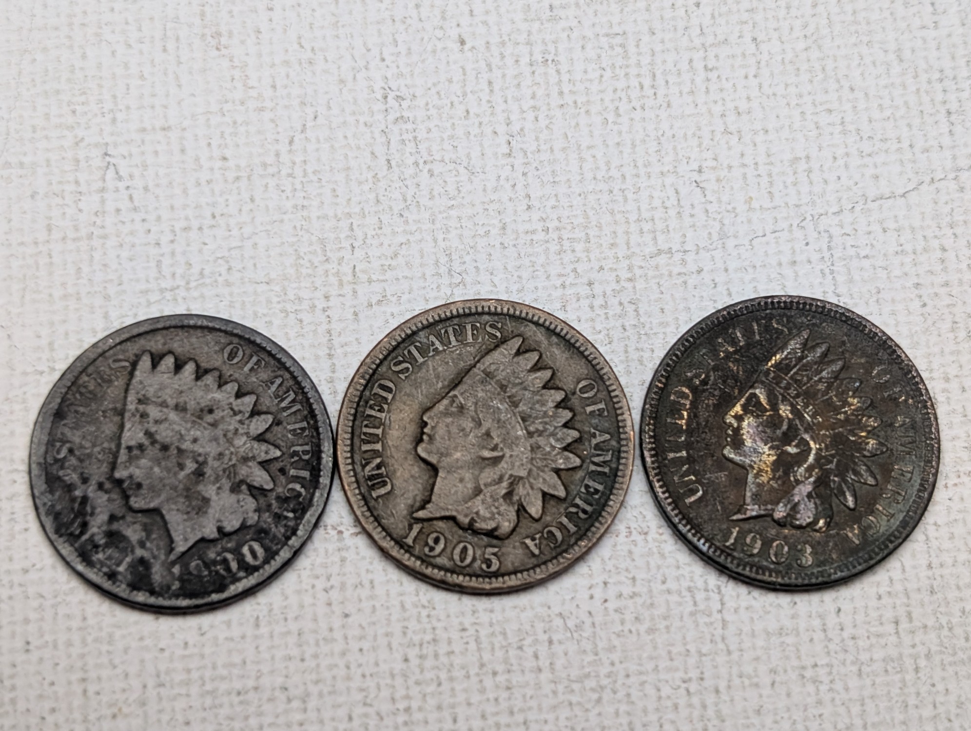 1900, 1901, 1902, (2) 1903, 1905, 1906, & (3) 1907 Indian Head Cents