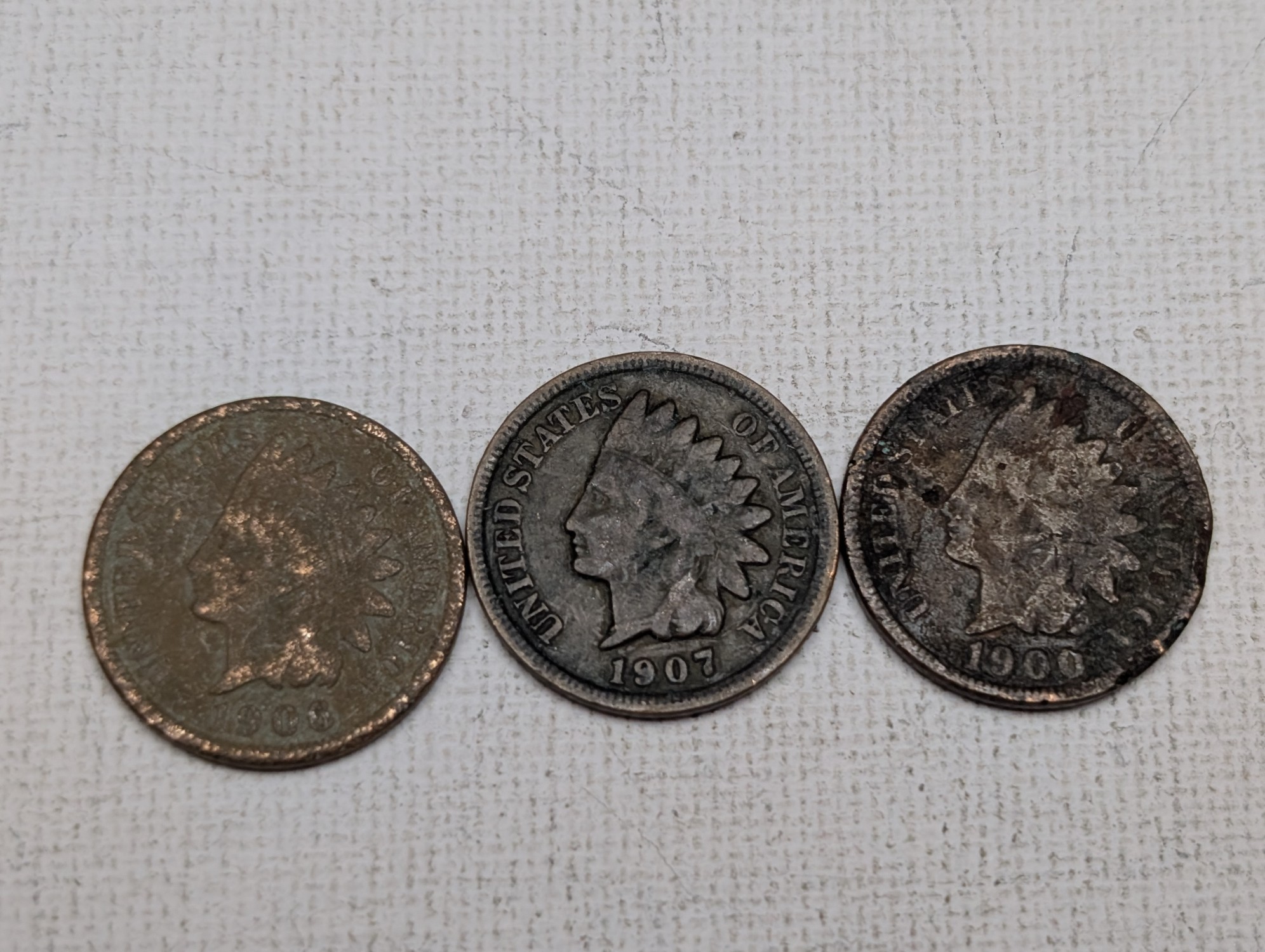 1900, 1901, 1902, (2) 1903, 1905, 1906, & (3) 1907 Indian Head Cents