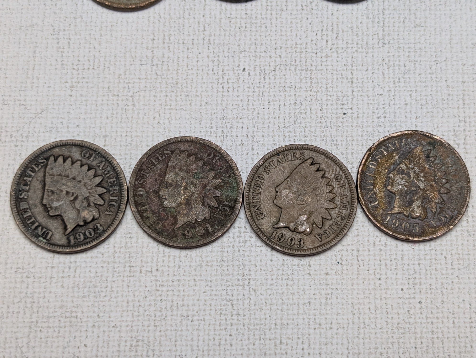 1900, 1901, 1902, (2) 1903, 1905, 1906, & (3) 1907 Indian Head Cents