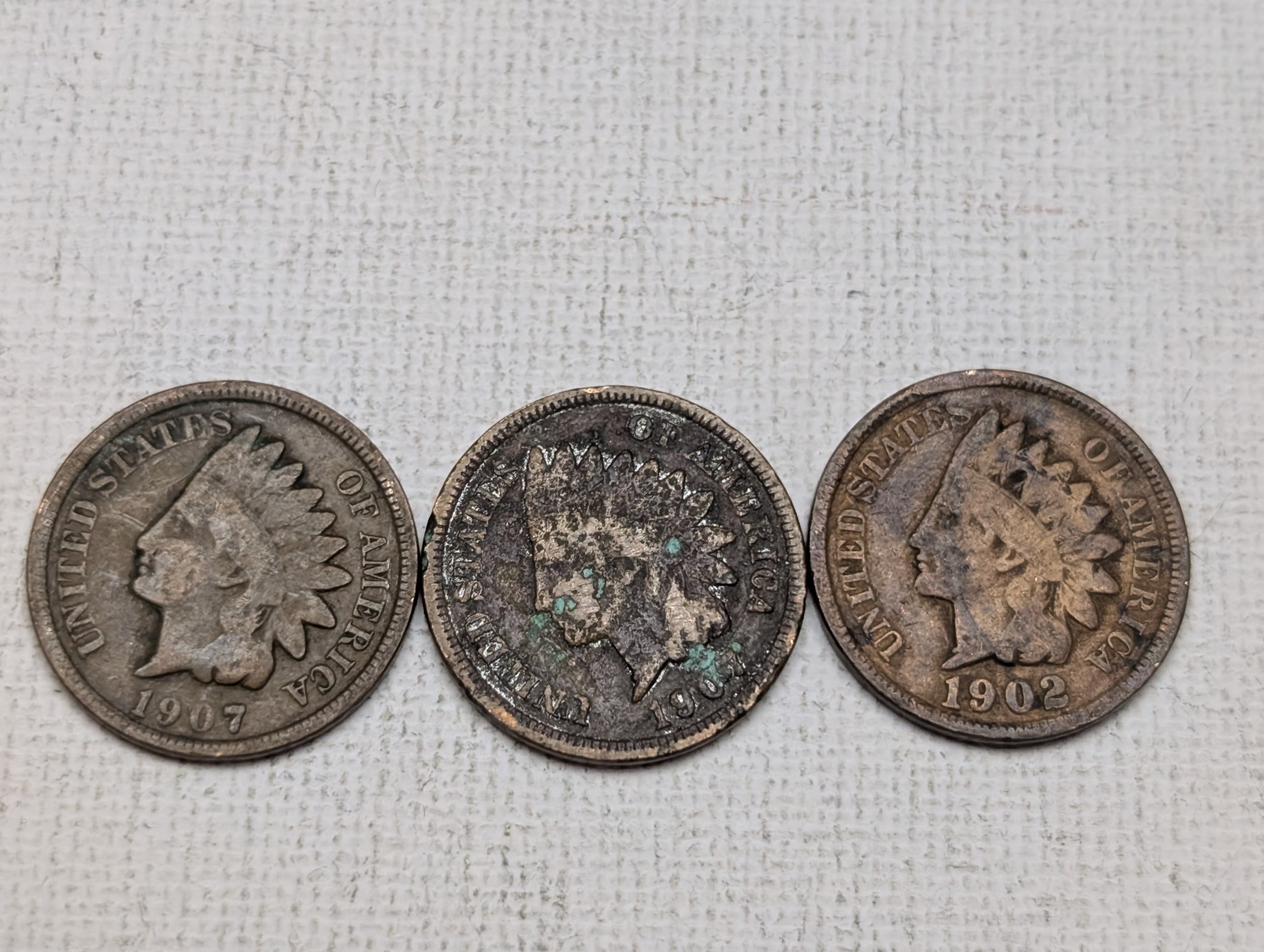 1900, 1901, 1902, (2) 1903, 1905, 1906, & (3) 1907 Indian Head Cents