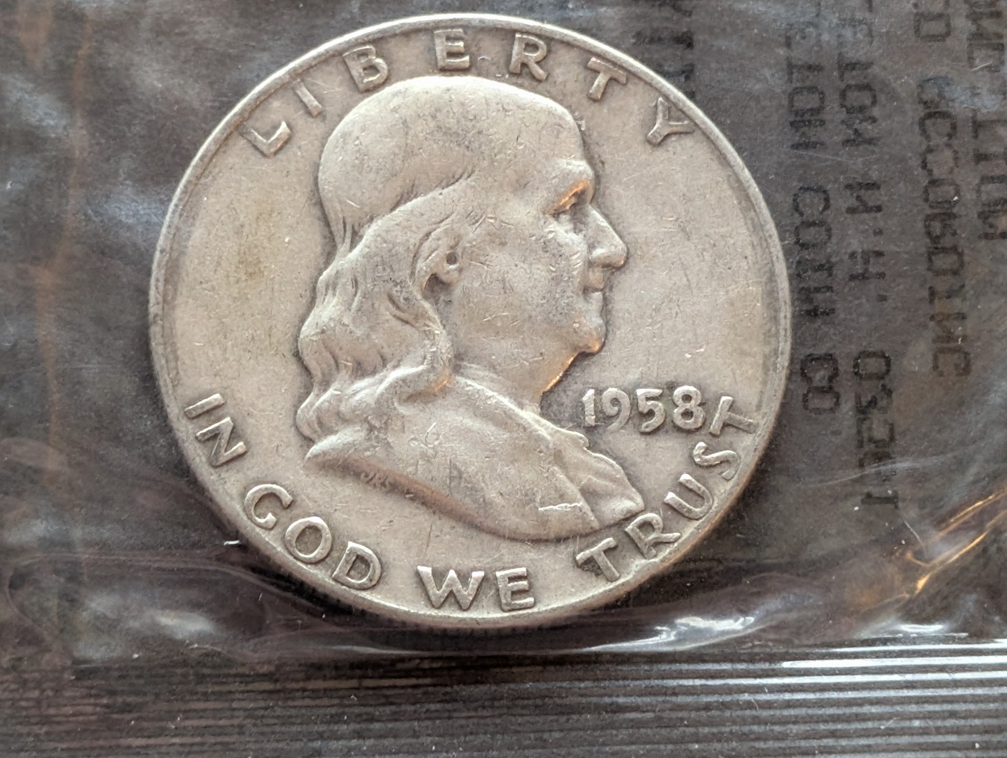 1958-D Franklin 90% Silver Half Dollar - Littleton Coin Packaging - Good Condition