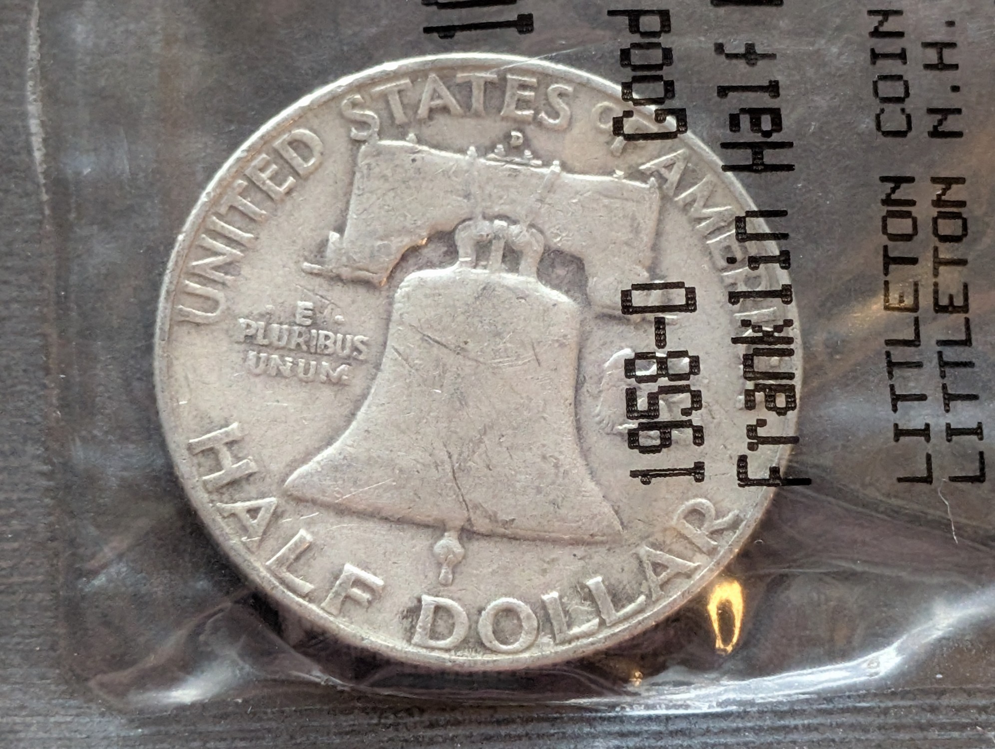 1958-D Franklin 90% Silver Half Dollar - Littleton Coin Packaging - Good Condition