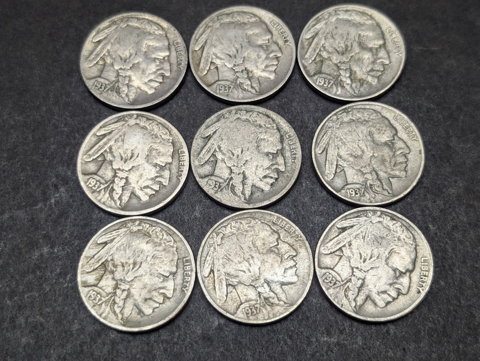 (15) 1937 P, D, & S Indian Head Buffalo Nickels