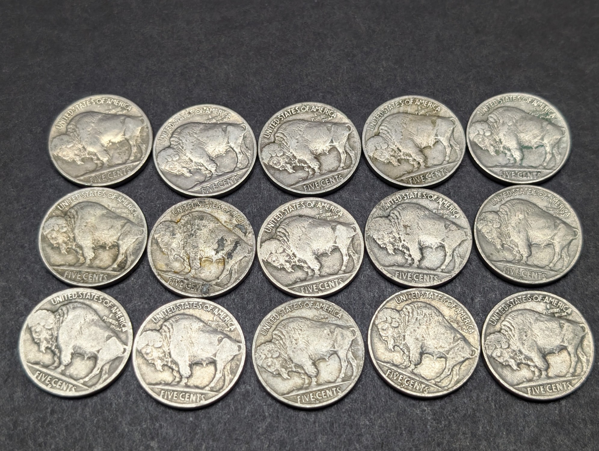 (15) 1937 P, D, & S Indian Head Buffalo Nickels