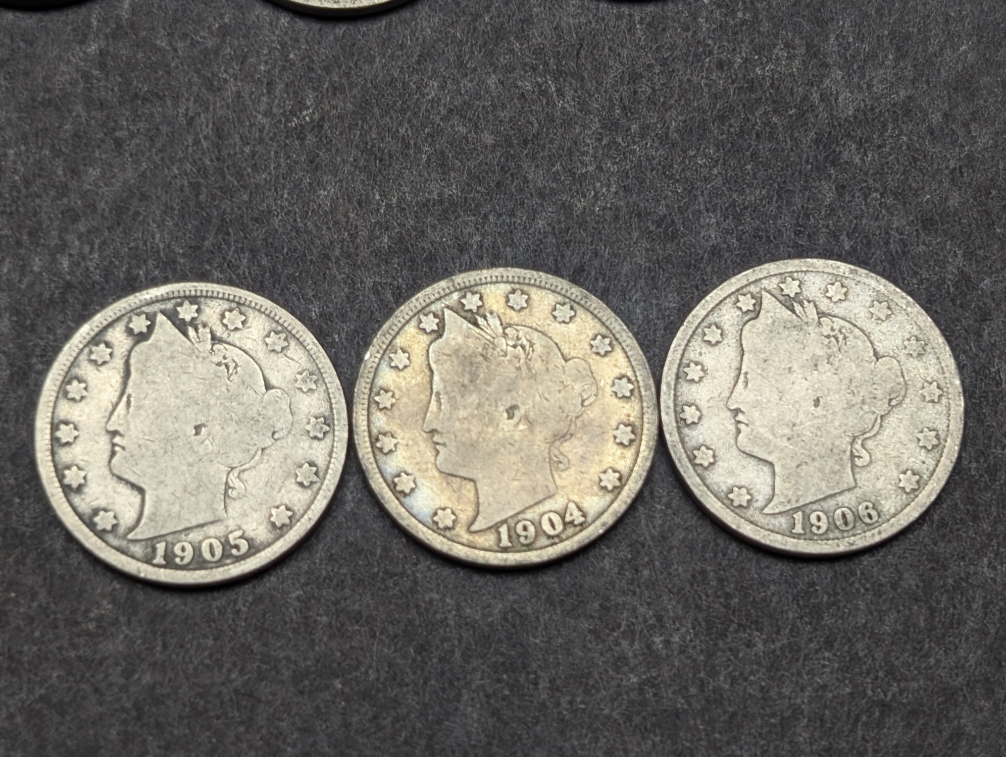 1904, 1905, (3) 1906, 1907, 1908, 1910, 1911, 1912 Liberty Head V Nickels