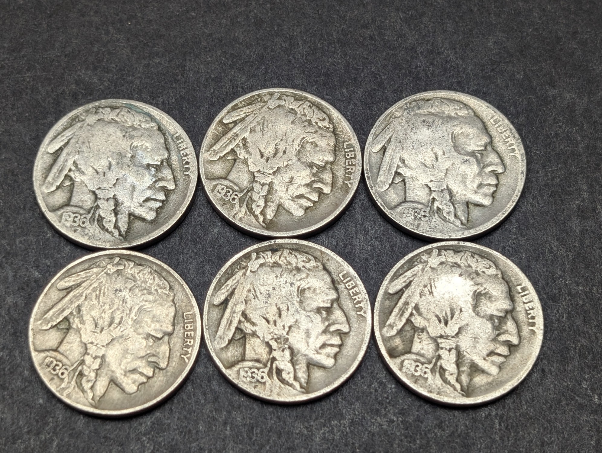 (6) 1936-D Indian Head Buffalo Nickels