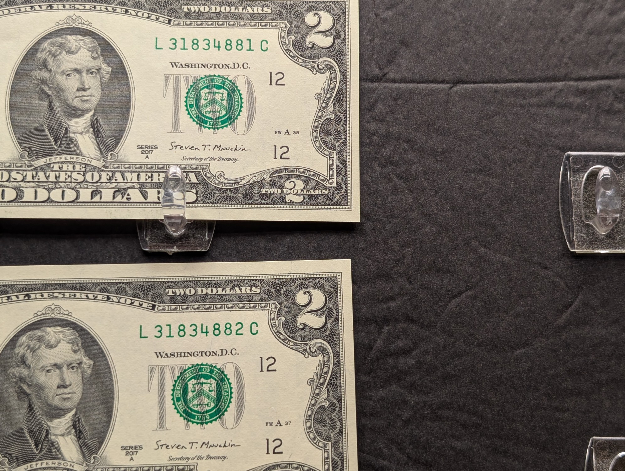 (5) 2017-A Series $2 Bills W/ Consecutive Serial Numbers