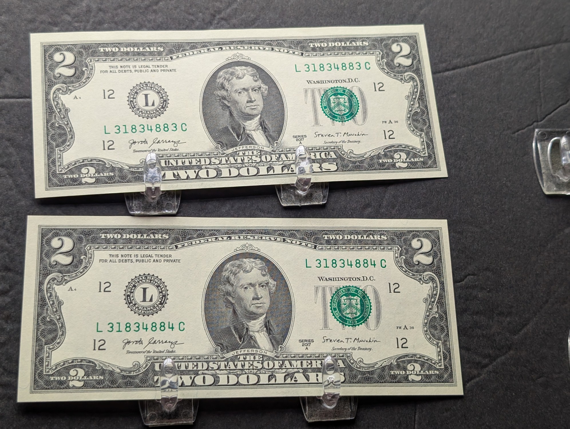 (5) 2017-A Series $2 Bills W/ Consecutive Serial Numbers